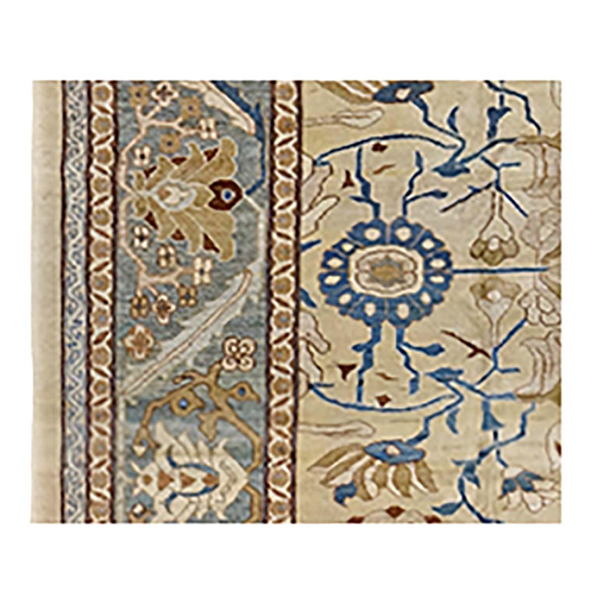 Contemporary 21st Century Turkish Sultanabad 13x20 Ivory, Blue, & Gold Handmade Area Rug For Sale