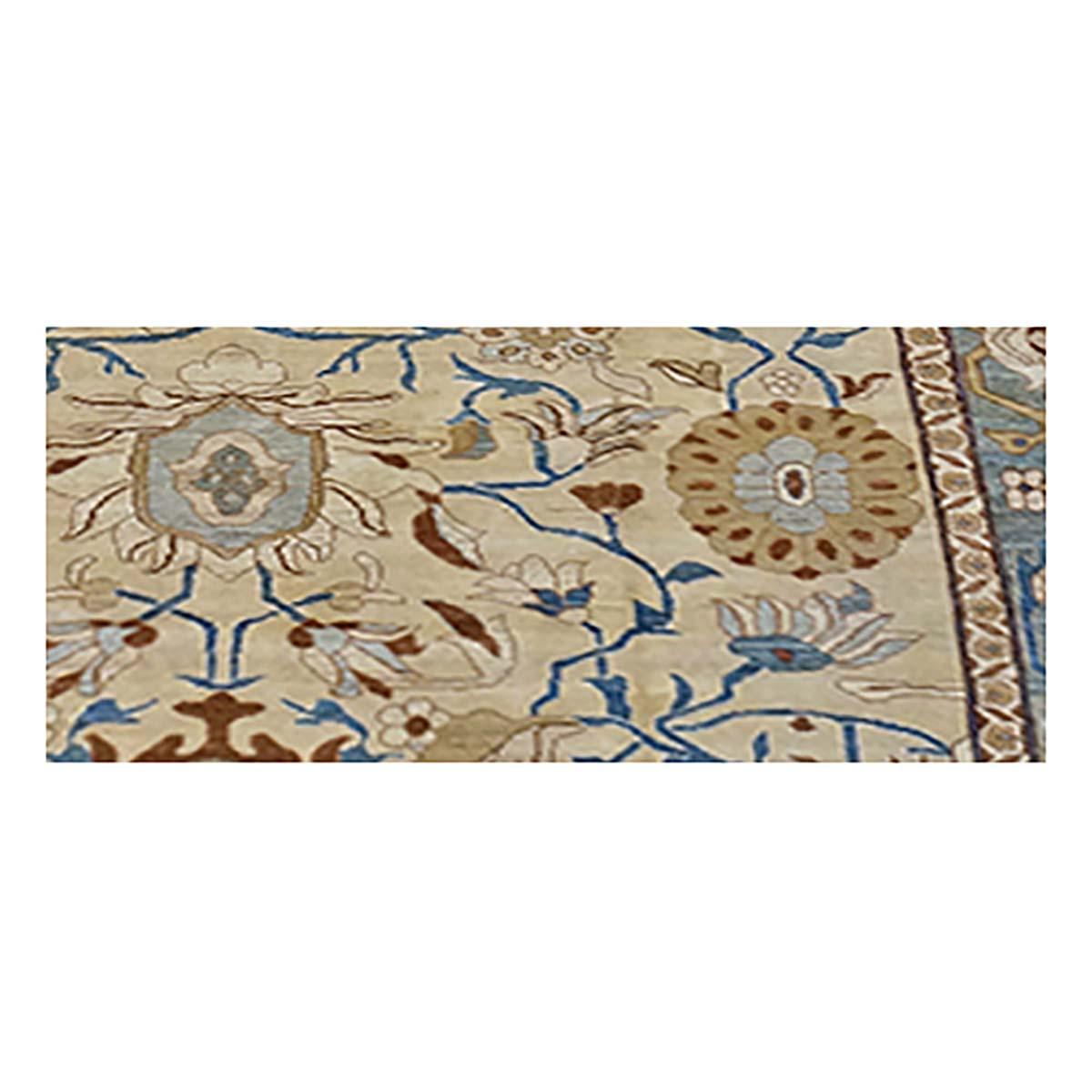 Wool 21st Century Turkish Sultanabad 13x20 Ivory, Blue, & Gold Handmade Area Rug For Sale