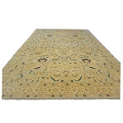 21st Century Turkish Agra Wool 9x13 Light Olive and Khaki Handmade Area Rug