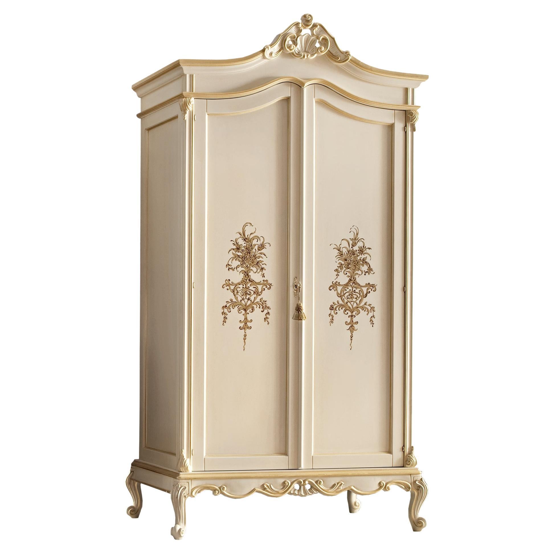 21st Century Two-Door Neoclassical Wardrobe by Modenese Gastone, White For Sale