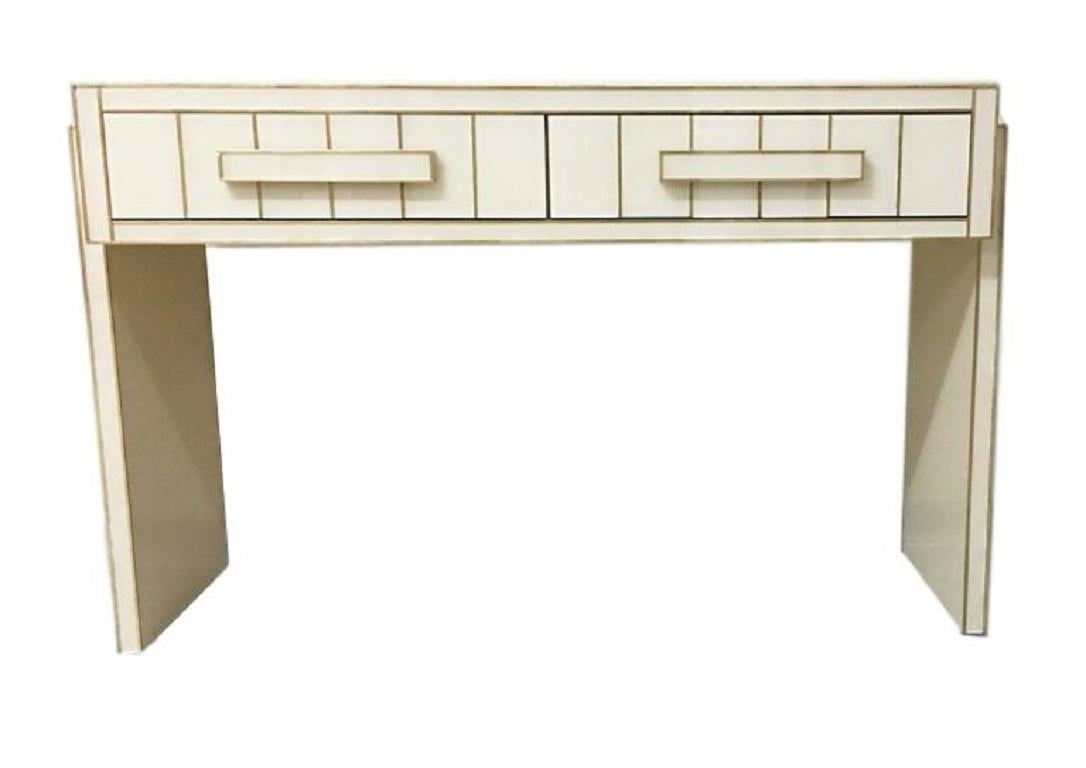 This is one of five exclusive pieces.
Two-drawer mirrored glass and brass writing desk
Beautiful and elegant design
Perfect finished.

Overall dimensions: 127 cm W x 51 cm D x 80.5 H, 50 x 20 x 31.7 in.
Top dimensions: 121 cm x 49 cm, 47.63 x