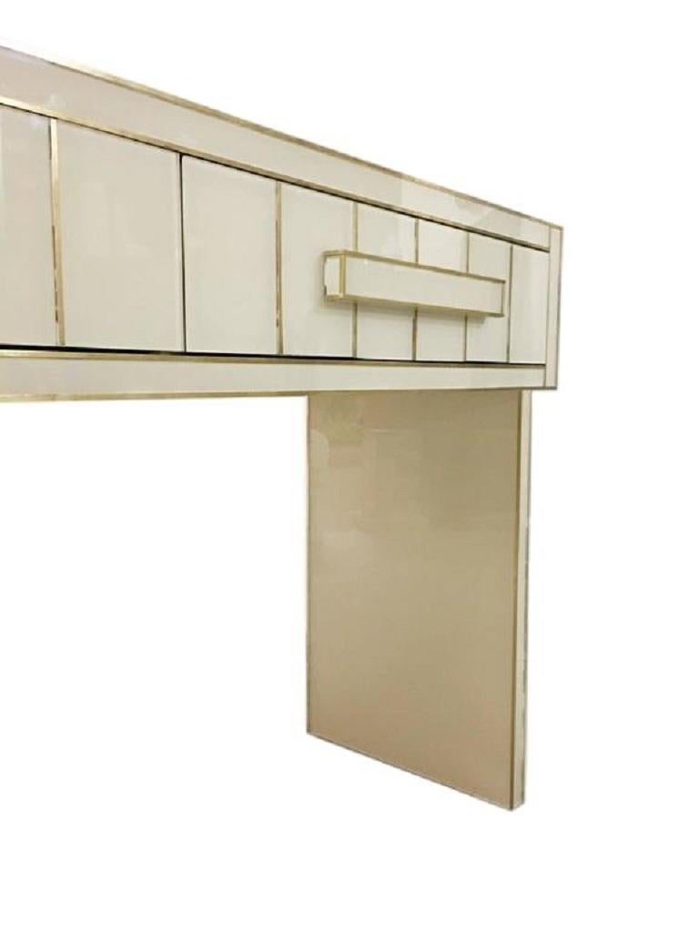 21st Century Two-Drawer Mirrored Glass and Brass Writing Desk or Console In Excellent Condition In Miami, FL