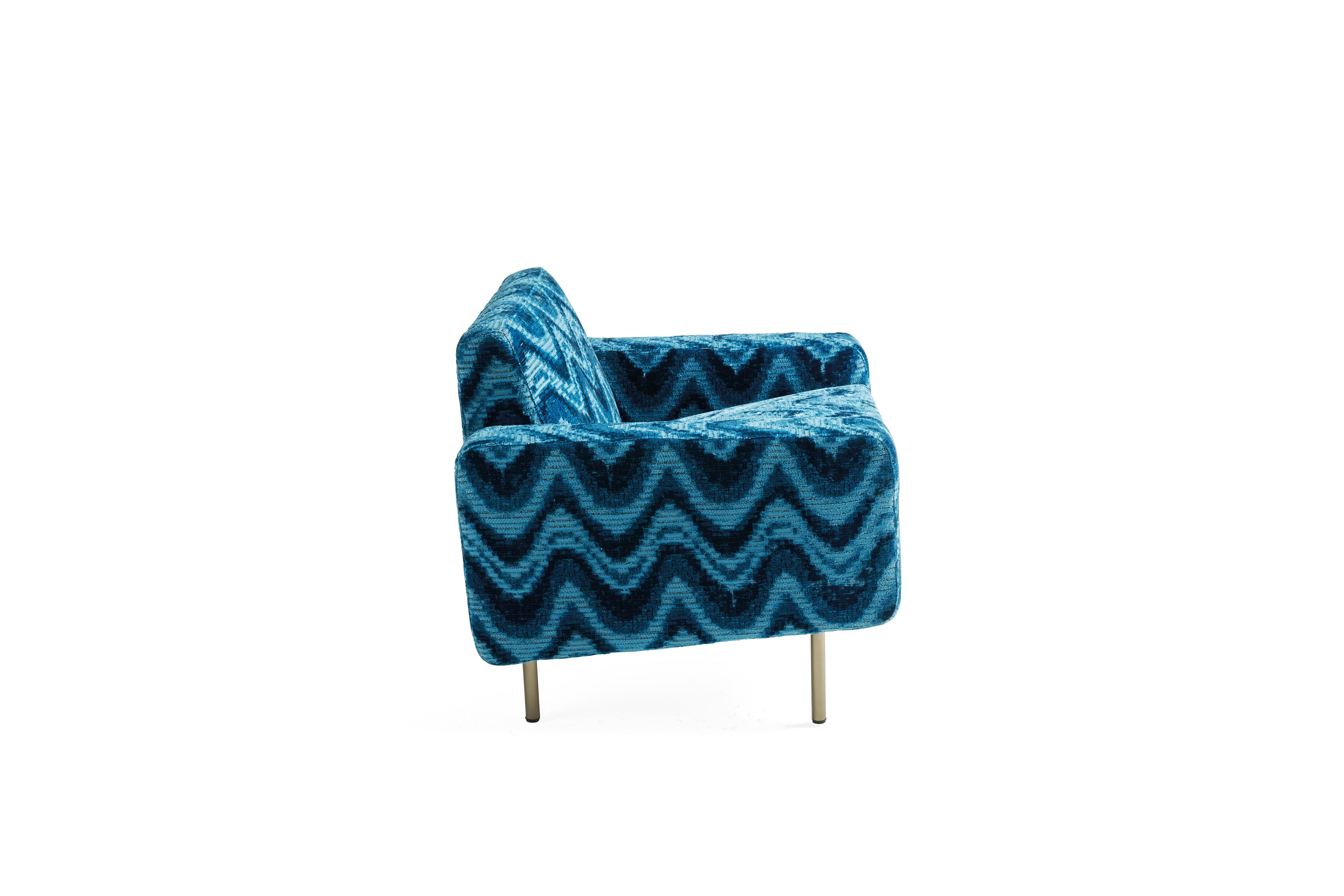 Modern 21st Century Type Armchair in Blue Jacquard Fabric by Etro Home Interiors For Sale