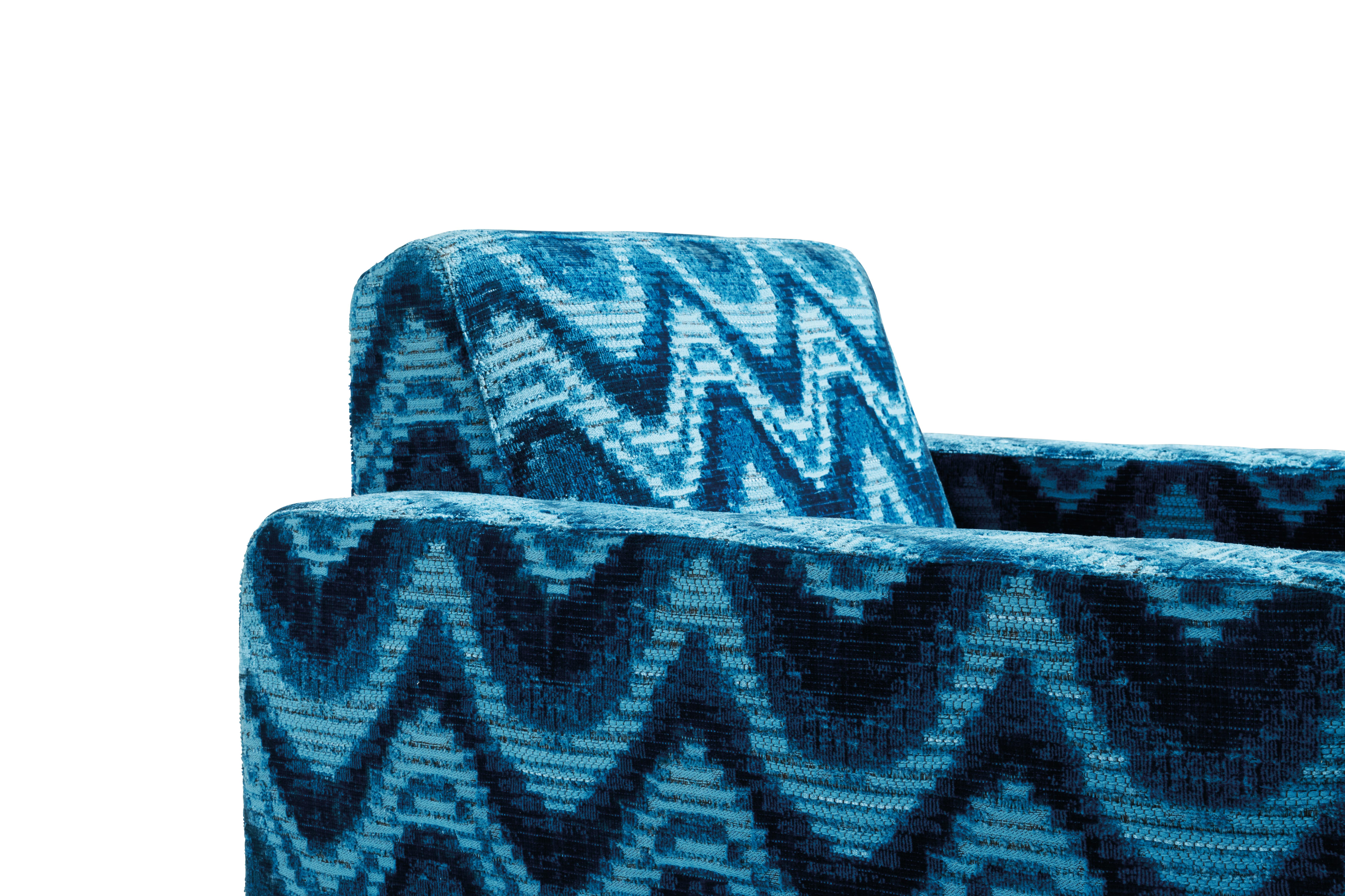 21st Century Type Armchair in Blue Jacquard Fabric by Etro Home Interiors For Sale 1