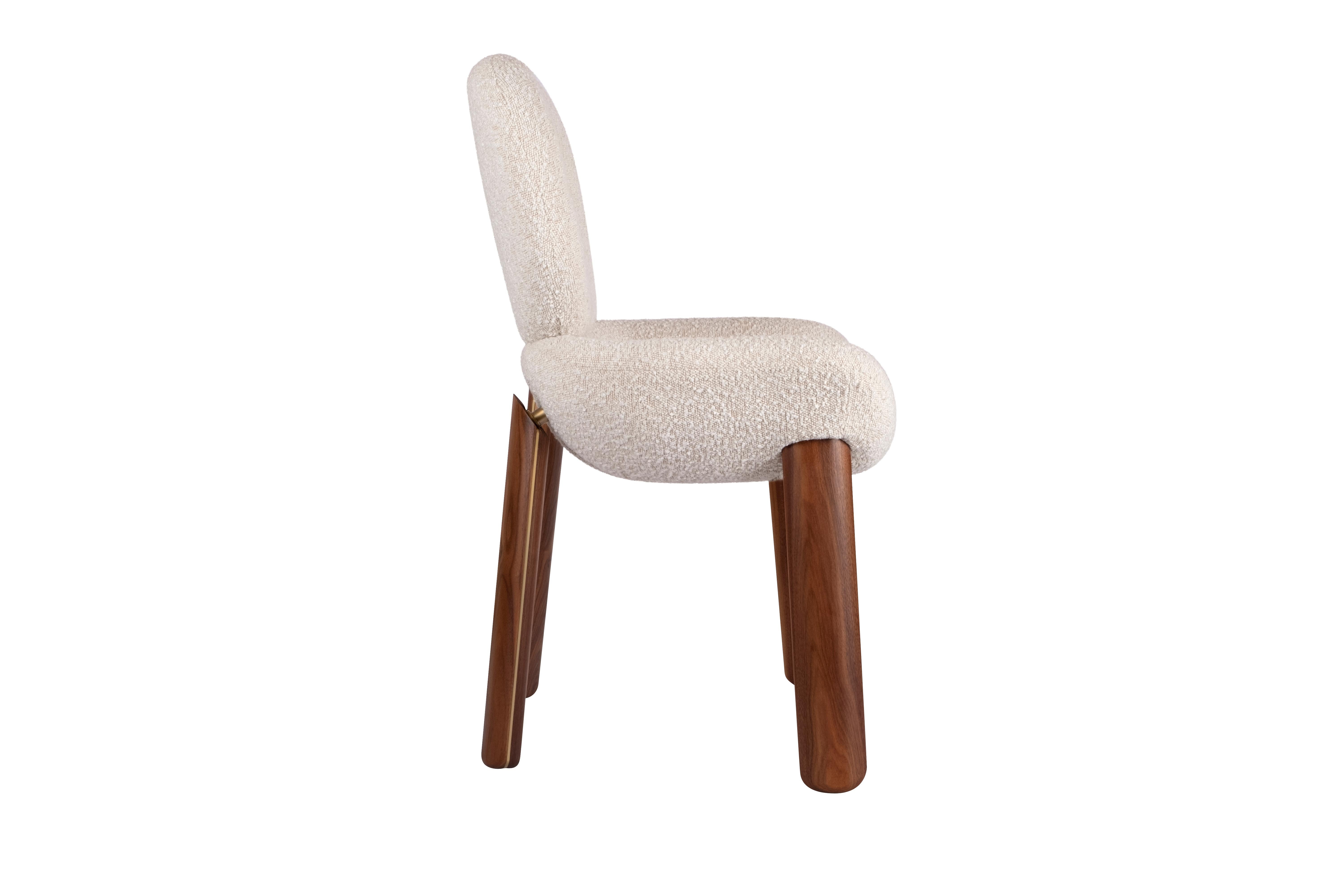 21st Century Valentine Dining Chair Walnut Wood Brass Bouclé In New Condition For Sale In RIO TINTO, PT