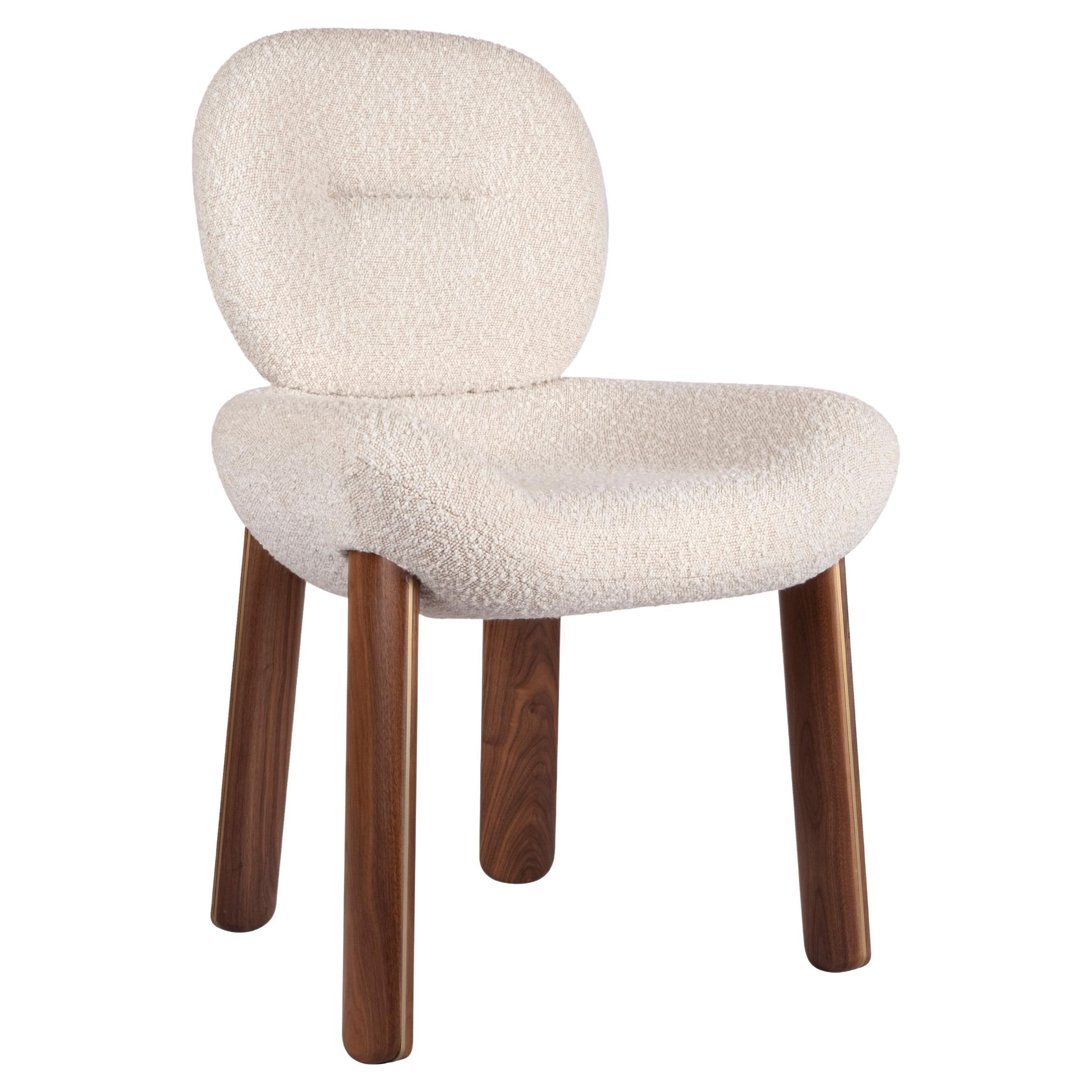 21st Century Valentine Dining Chair Walnut Wood Brass Bouclé