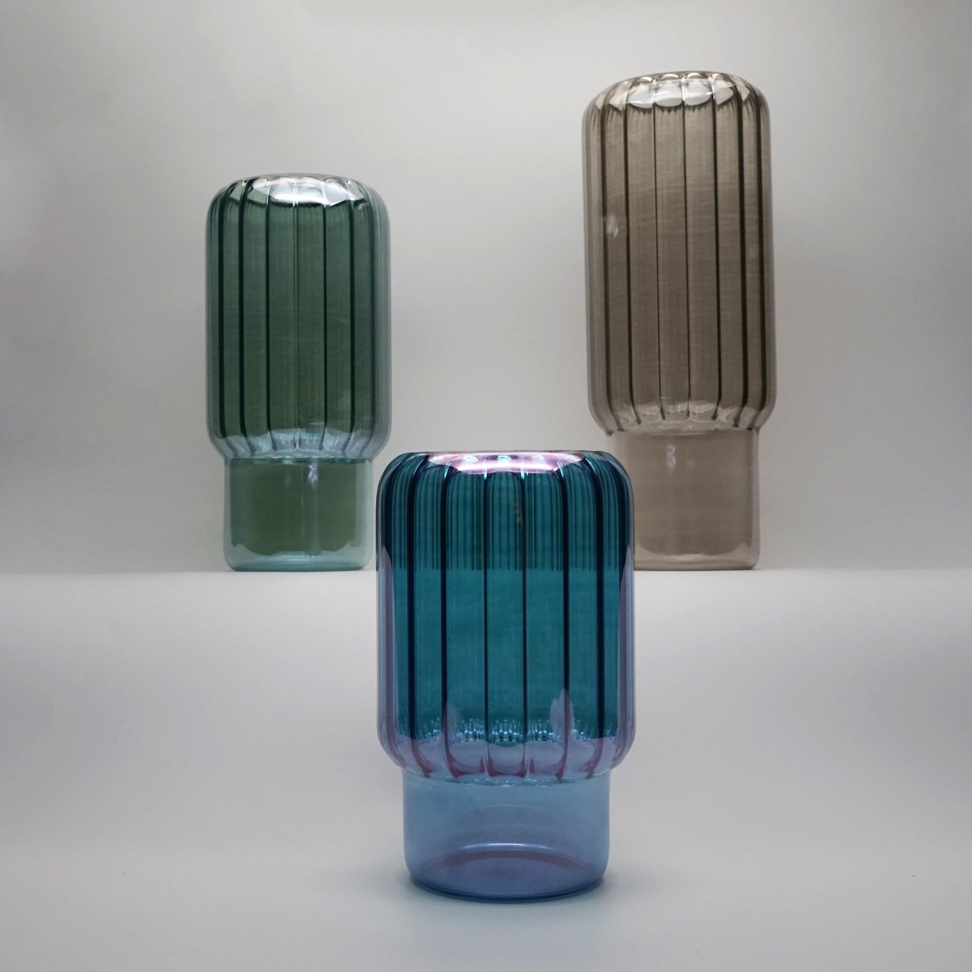 Minimalist 21st Century Vases Set, Hand-Crafted and Hand-Painted Borosilicate Vases For Sale