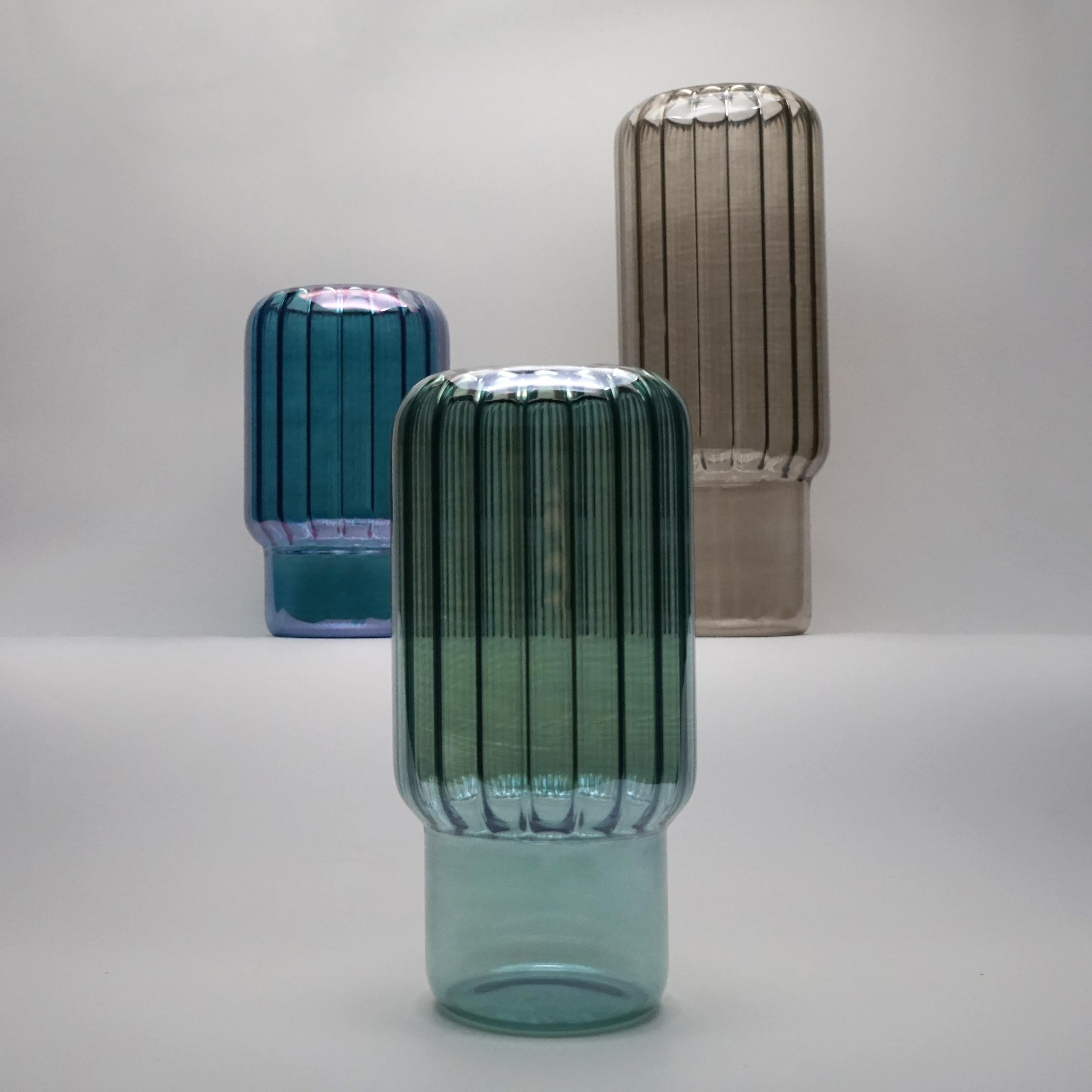 Italian 21st Century Vases Set, Hand-Crafted and Hand-Painted Borosilicate Vases For Sale
