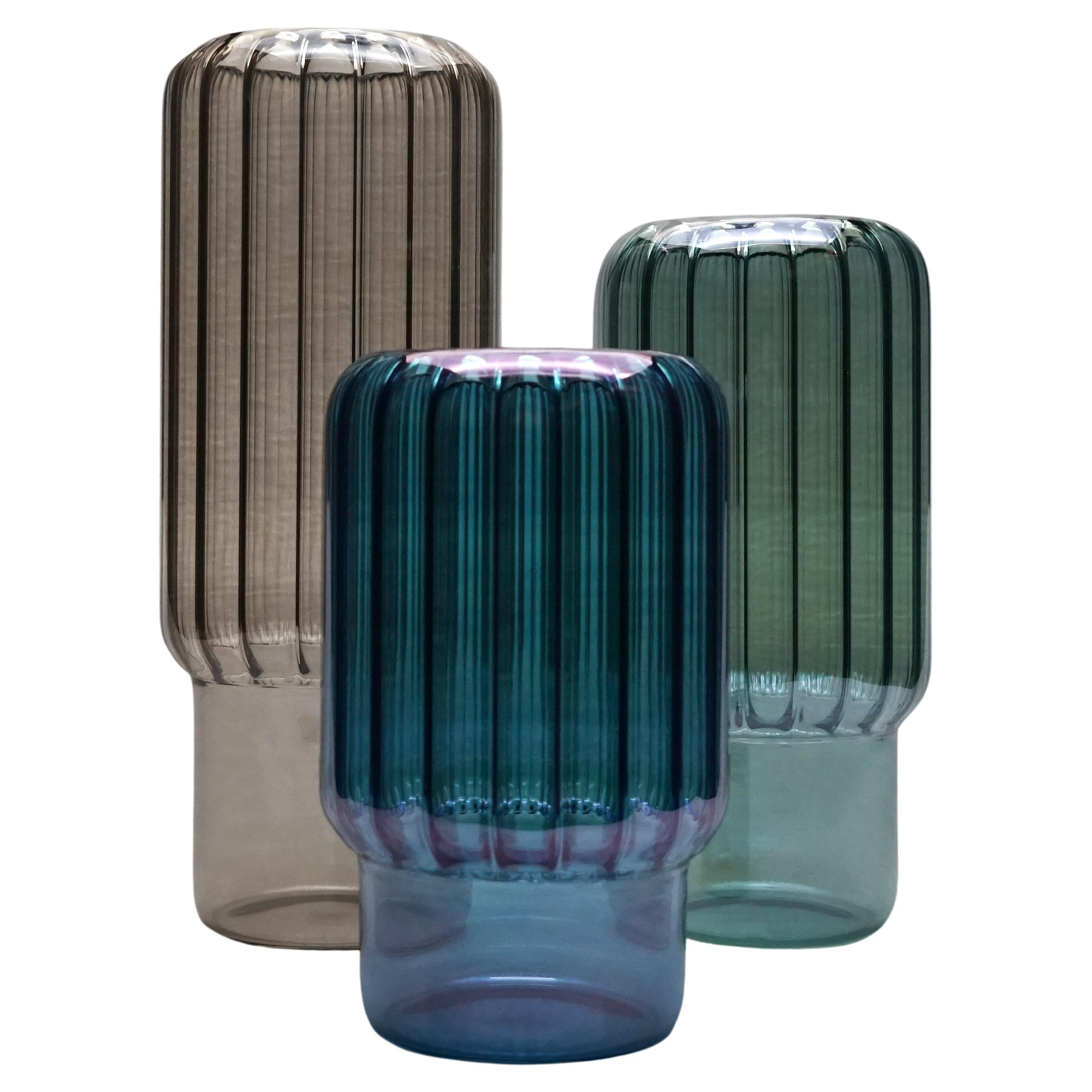 21st Century Vases Set, Hand-Crafted and Hand-Painted Borosilicate Vases For Sale
