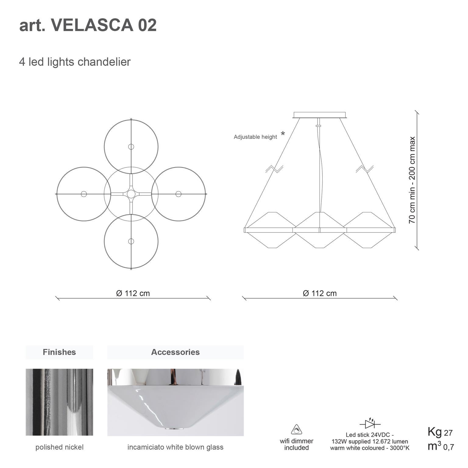 Contemporary 21st Century Velasca White Blown Glass Chandelier by Roberto Lazzeroni For Sale