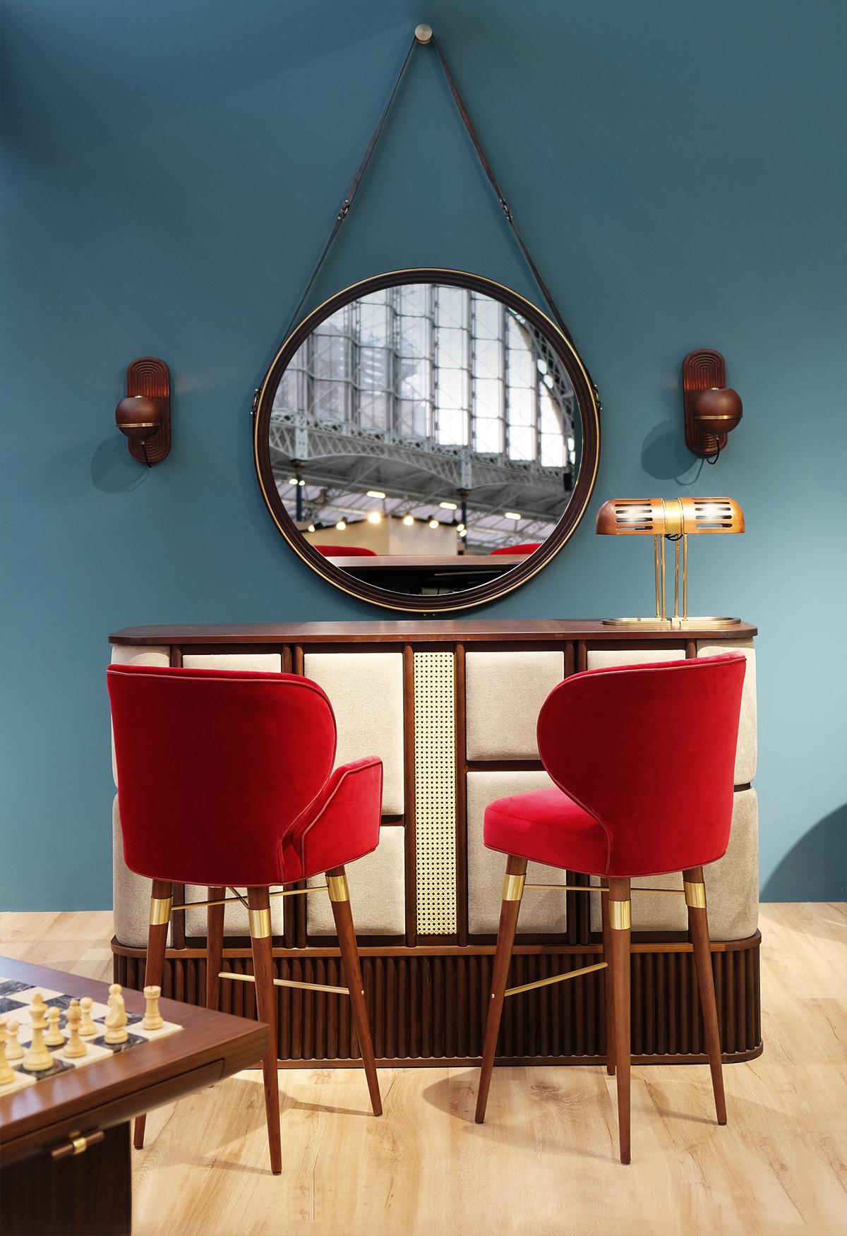 Contemporary 21st Century Louis Bar Chair Brass Wood Made in Portugal by Ottiu For Sale