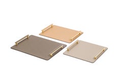 21st Century Venaria Serving Leather Tray with Brass Handles Handmade in Italy