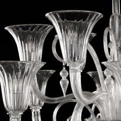 Lustre vénitien à 12 bras en verre de Murano transparent par Multiforme, en stock
