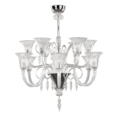 Lustre vénitien à 12 bras en verre de Murano transparent par Multiforme, en stock