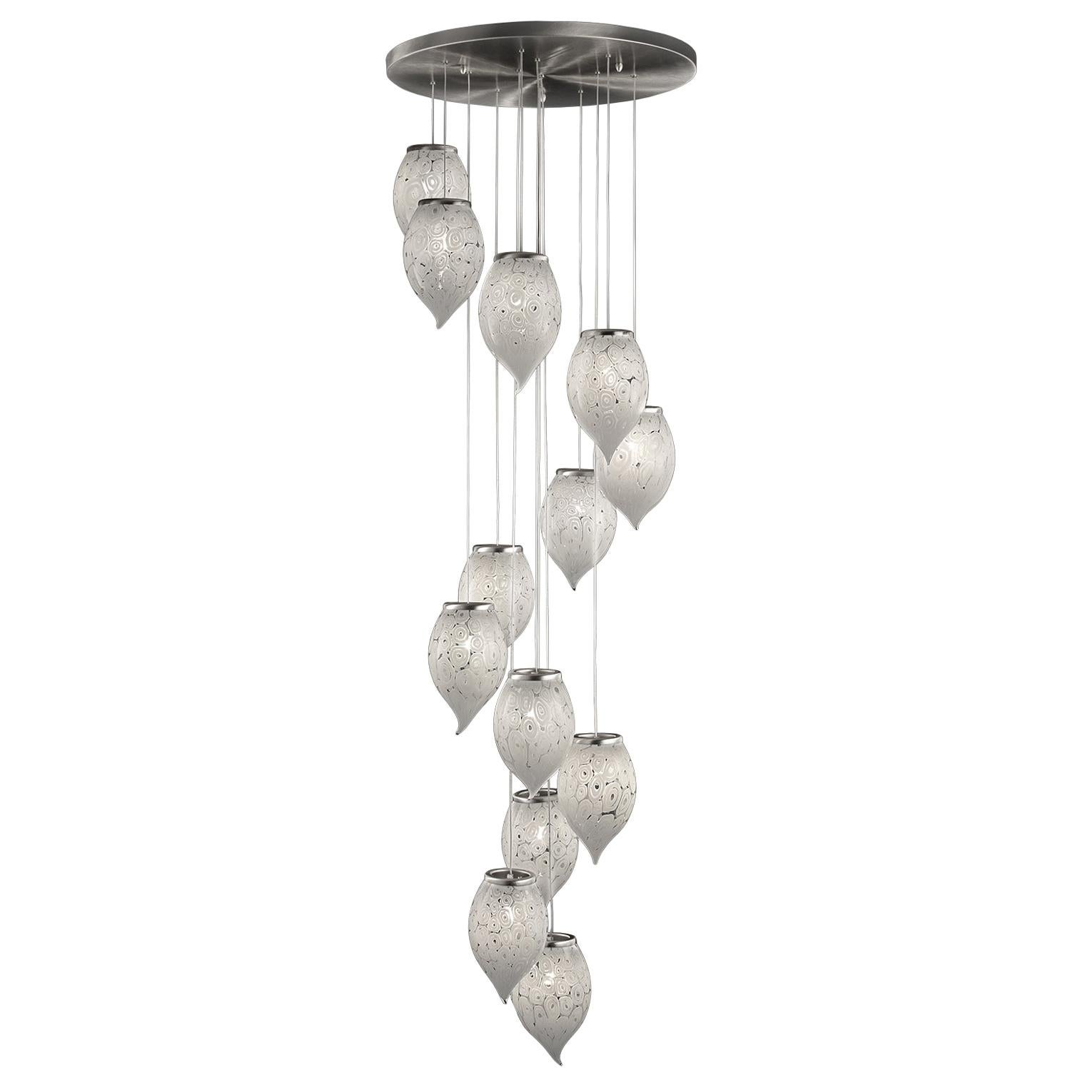 21st Century Venetian Chandelier 13 Lights Handmade Murrina Glass by Multiforme For Sale