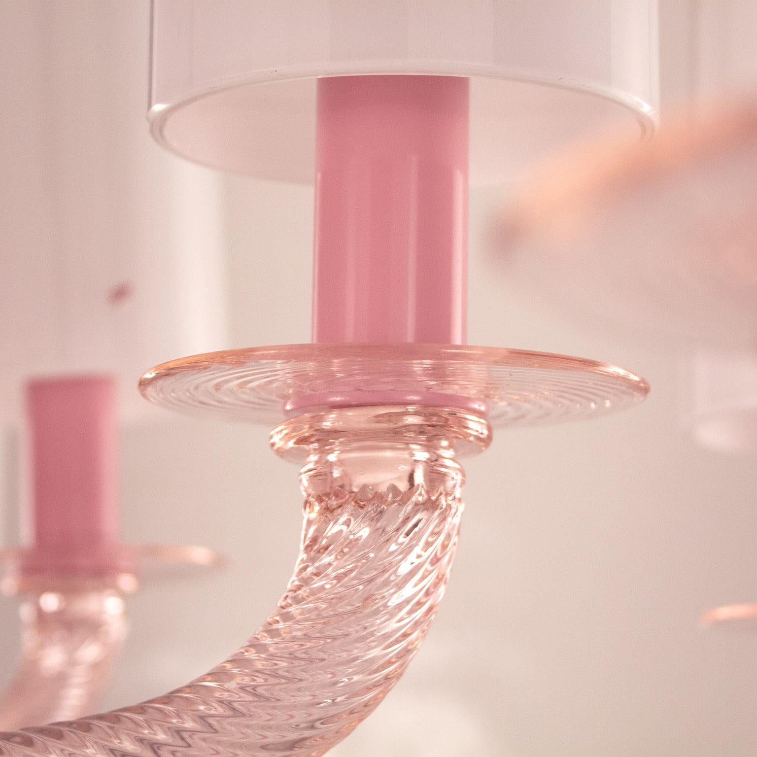 Italian 21st Century Chandelier 18Arms Light Pink Murano Glass by Multiforme in stock For Sale
