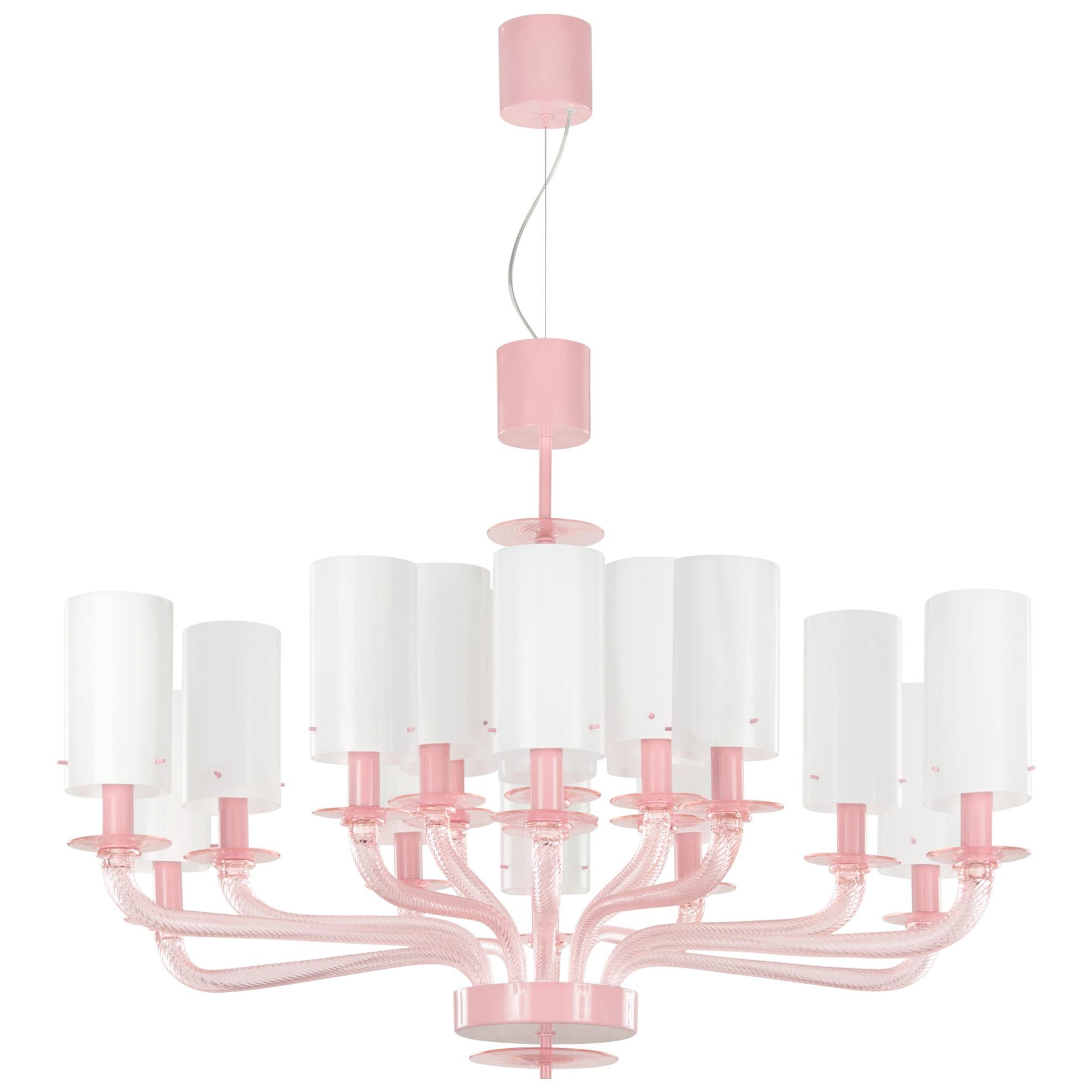 21st Century Chandelier 18Arms Light Pink Murano Glass by Multiforme in stock For Sale