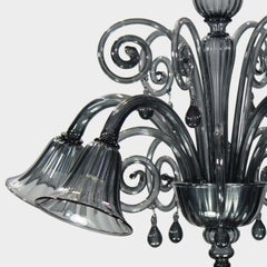 21st Century Venetian Chandelier 5 Arms Dark Grey Murano Glass by Multiforme
