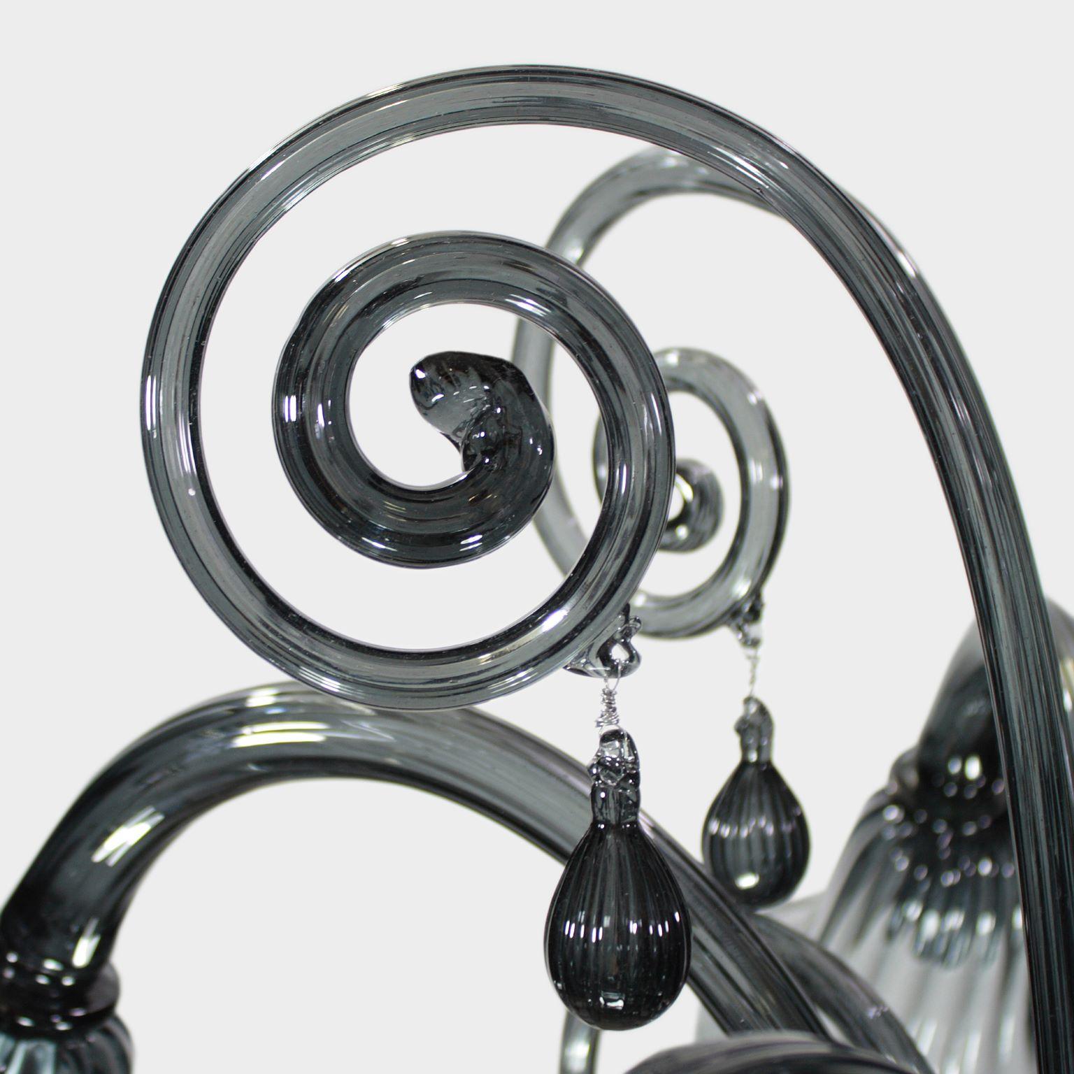 Other 21st Century Venetian Chandelier 5 Arms Dark Grey Murano Glass by Multiforme For Sale