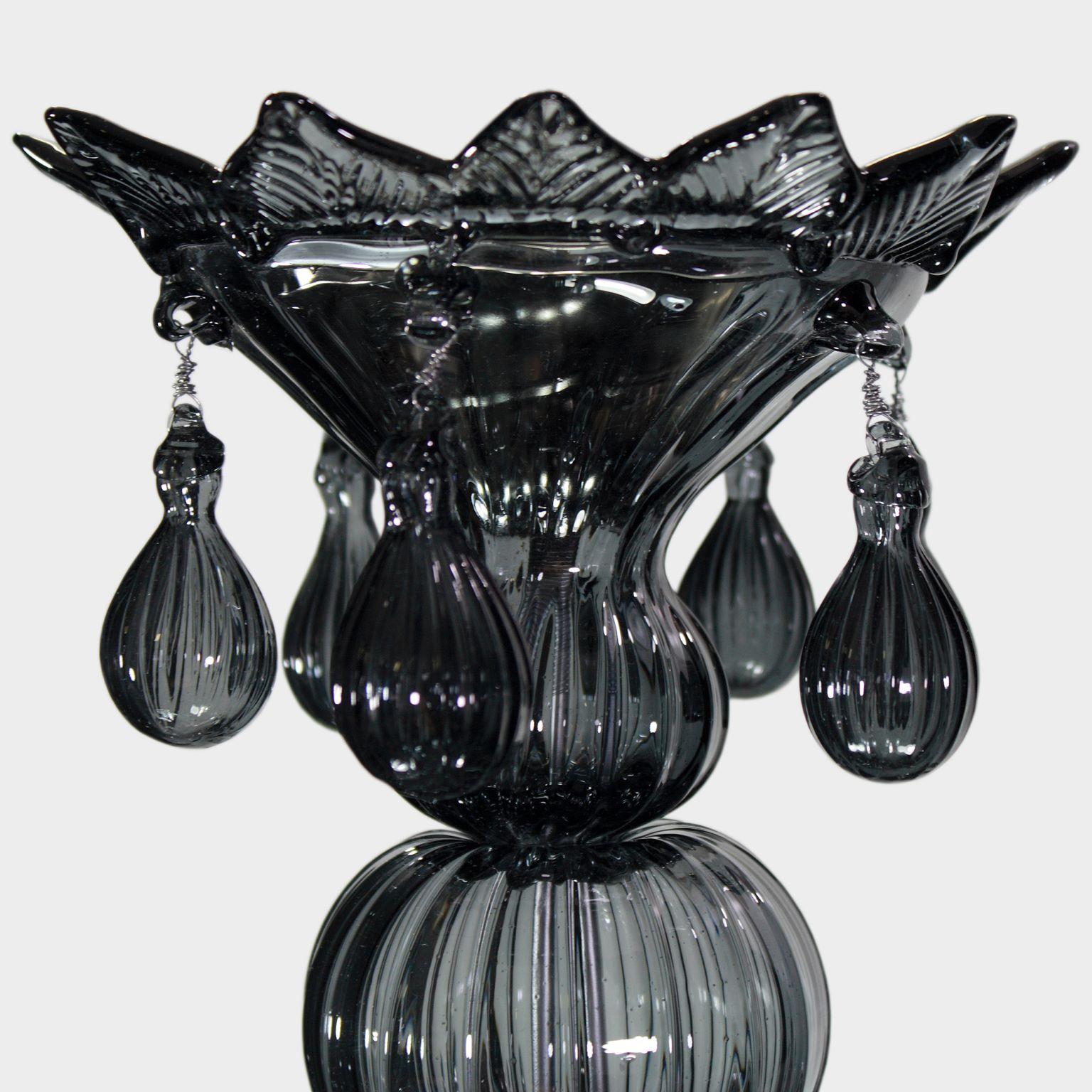 Contemporary 21st Century Venetian Chandelier 5 Arms Dark Grey Murano Glass by Multiforme For Sale