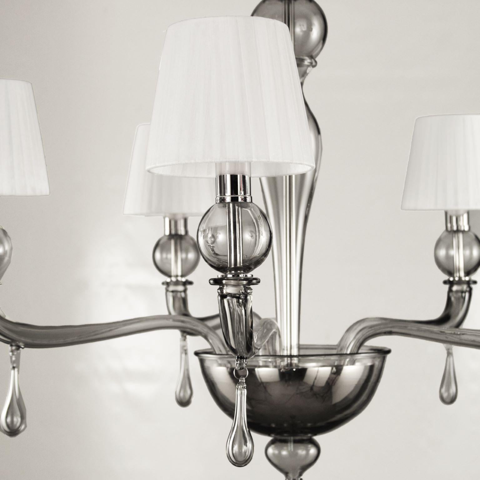 Other 21st Century Venetian Chandelier 5 Arms Grey Murano Glass by Multiforme in stock For Sale