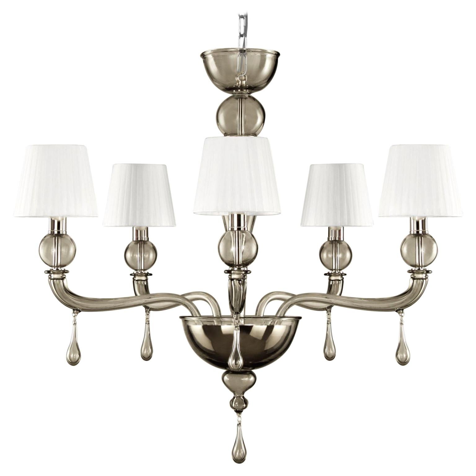 21st Century Venetian Chandelier 5 Arms Grey Murano Glass by Multiforme in stock