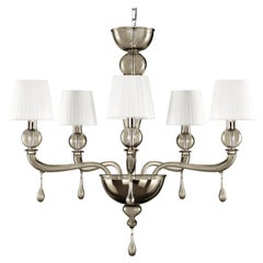 Lampadario veneziano del XXI secolo a 5 bracci in vetro di Murano grigio di Multiforme in stock