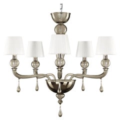 21st Century Venetian Chandelier 5 Arms Grey Murano Glass by Multiforme in stock