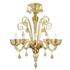 Lampadario veneziano del XXI secolo a 5 bracci in vetro di Murano liscio di Multiforme