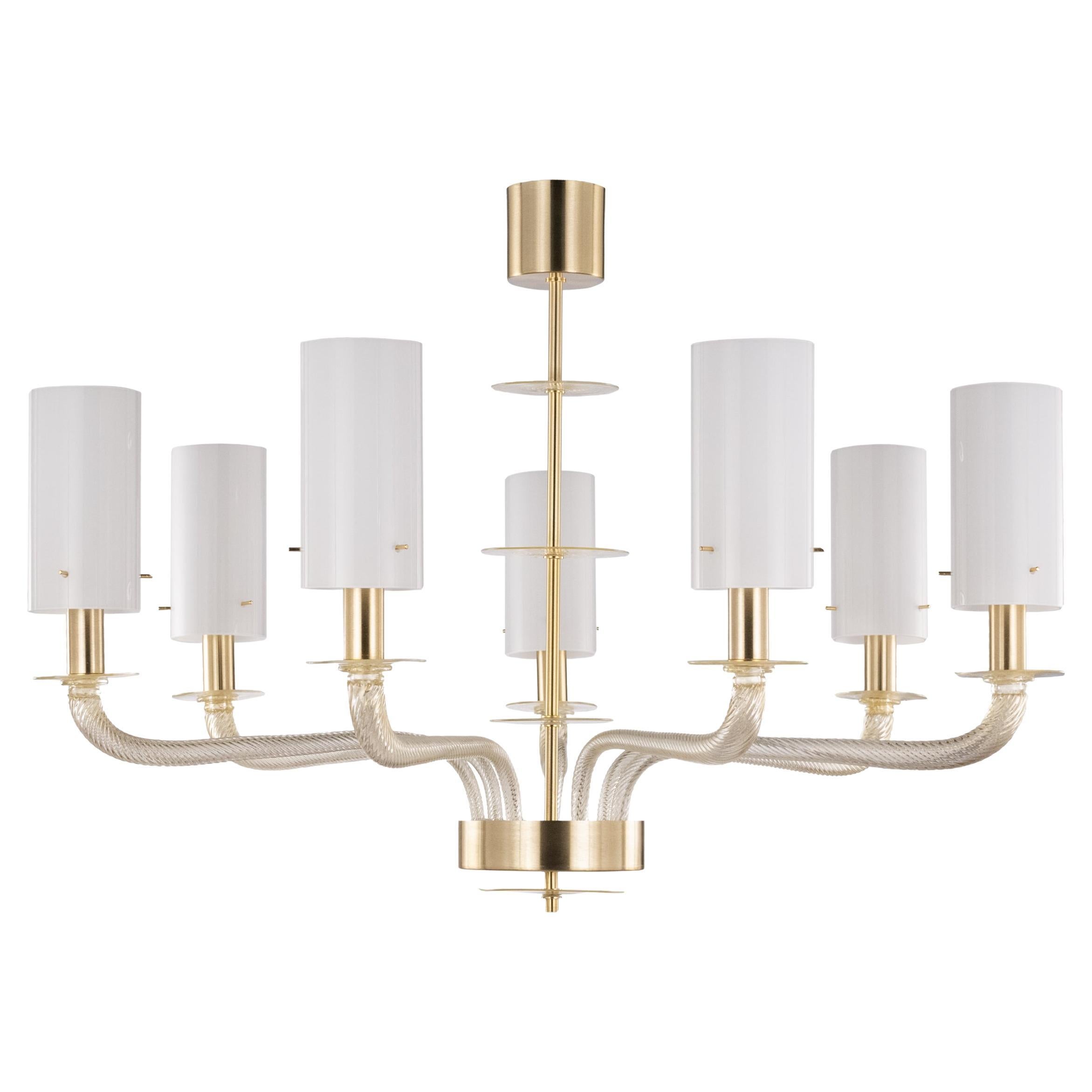21st Century Venetian Chandelier 7 Arms Gold Murano Glass Tribeca by Multiforme