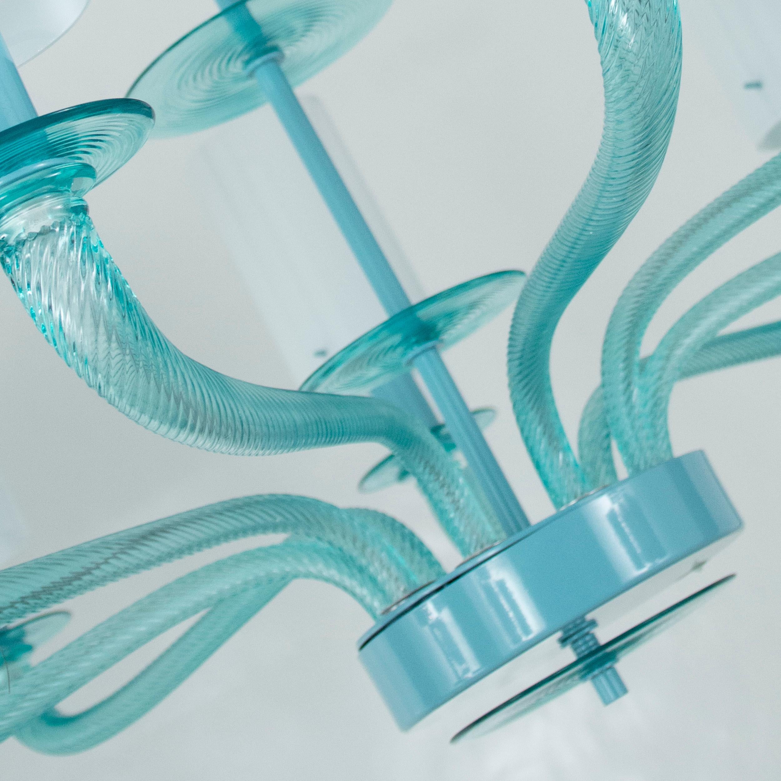 XXIe siècle et contemporain Lustre vénitien du 21e siècle à 9 bras en verre de Murano vert clair par Multiforme en vente