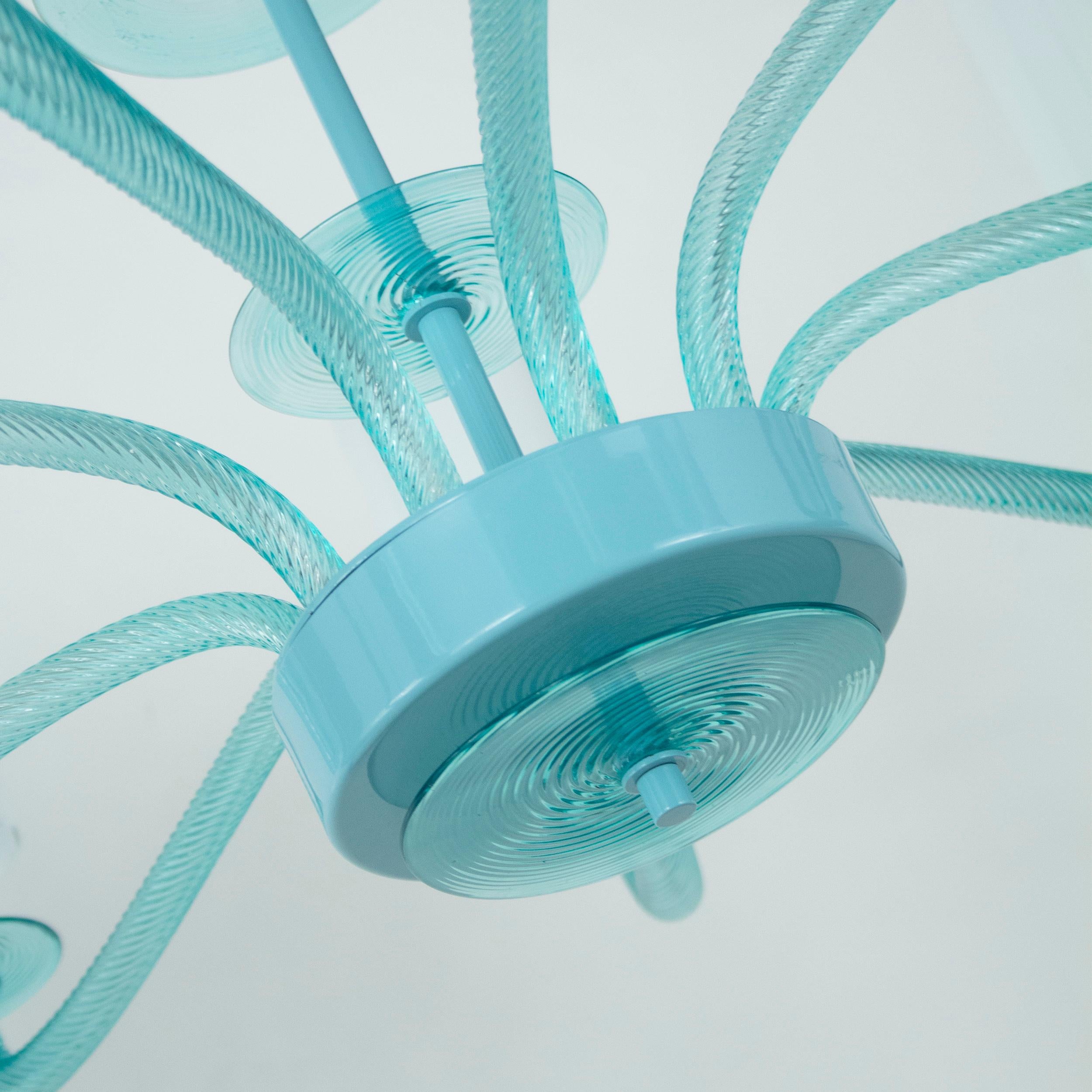 Lustre vénitien du 21e siècle à 9 bras en verre de Murano vert clair par Multiforme en vente 1
