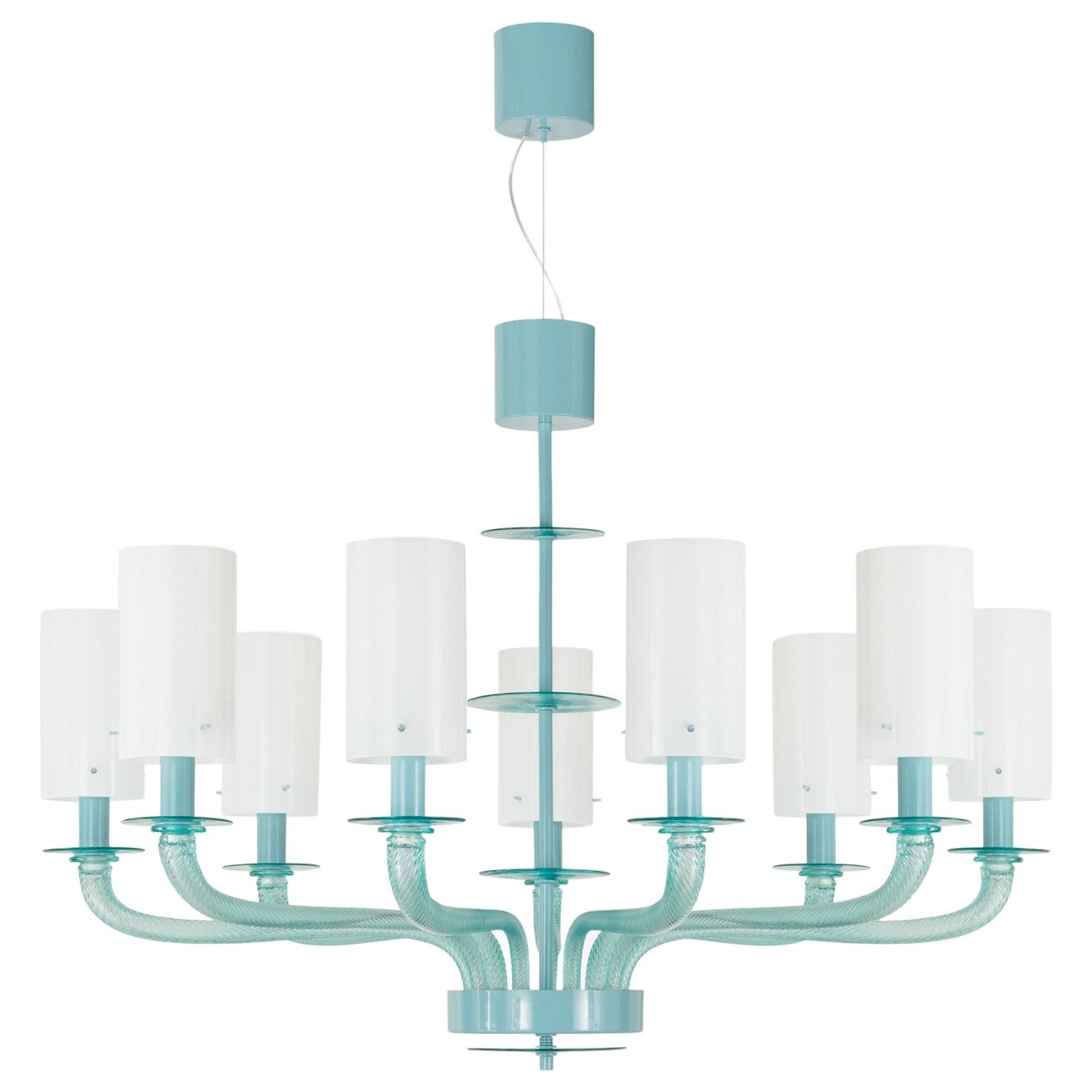 21st Century Venetian Chandelier 9 Arms Light Green Murano Glass by Multiforme