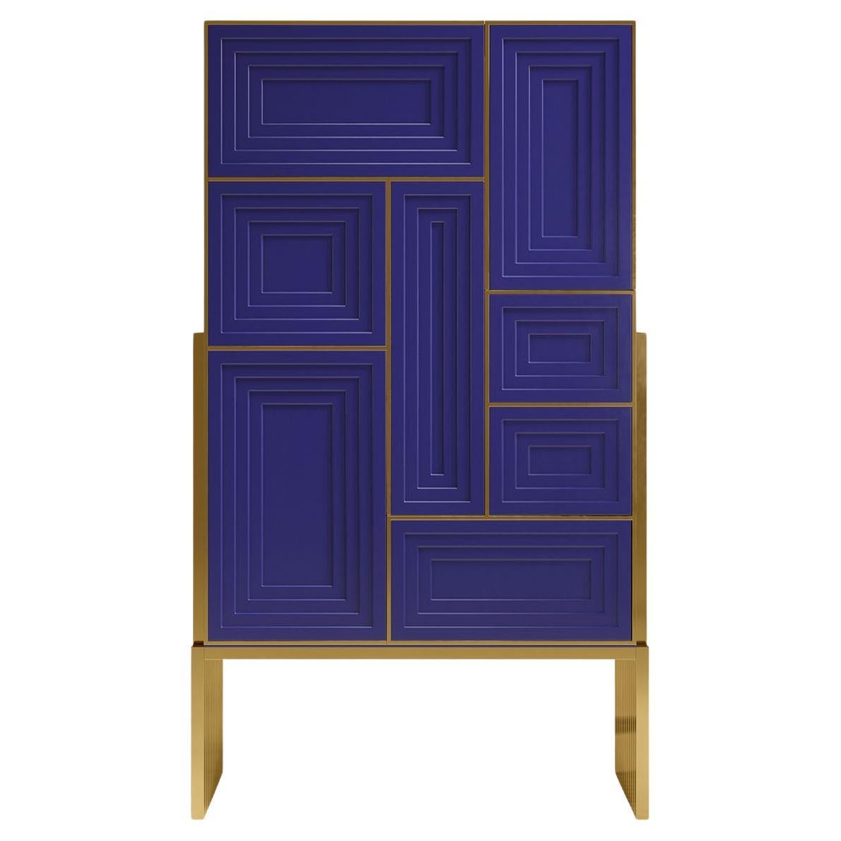 21st Century Venezia Cabinet Lacquered Wood Brass by Malabar For Sale