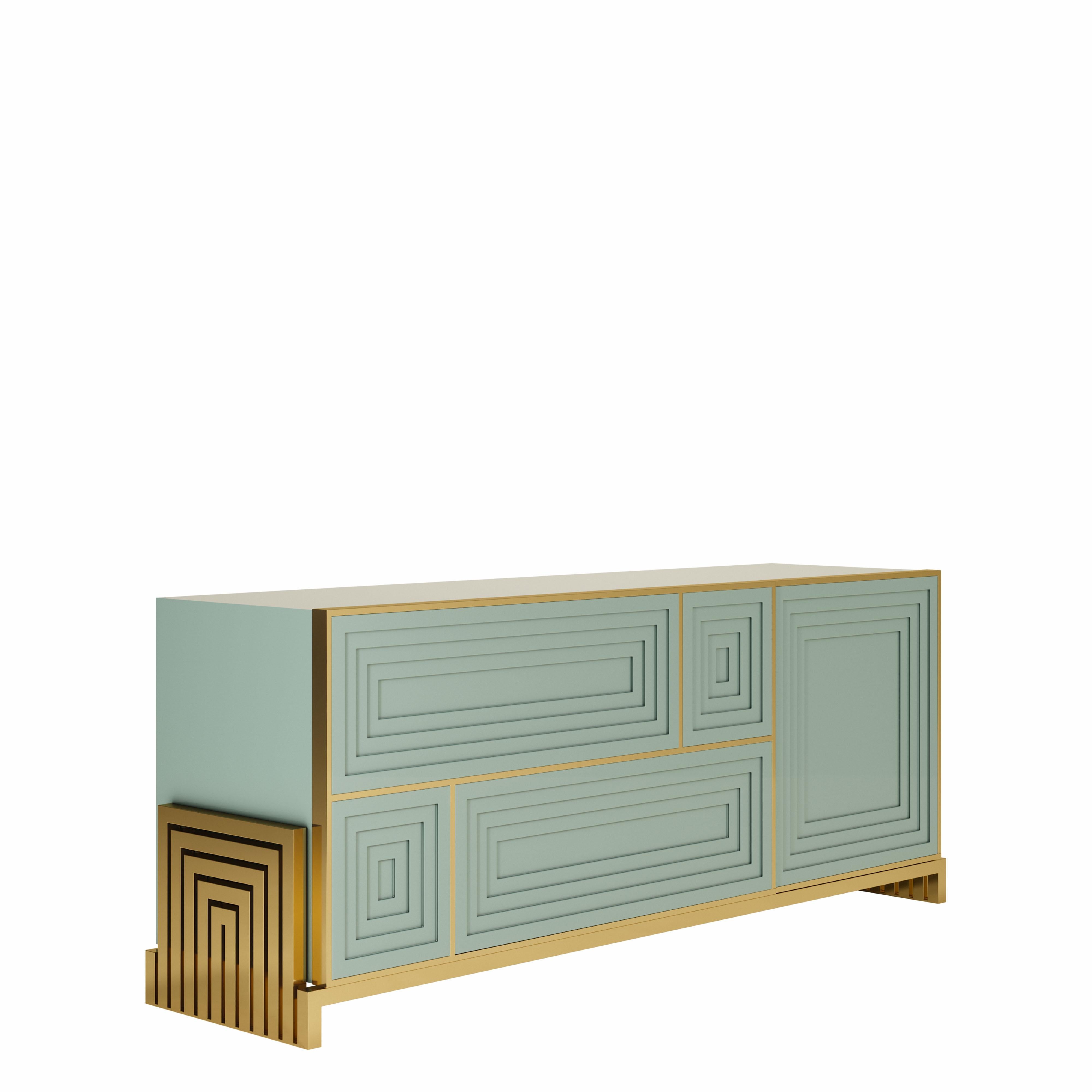 Brushed 21st Century Venezia Sideboard Lacquered Wood Brass by Malabar For Sale