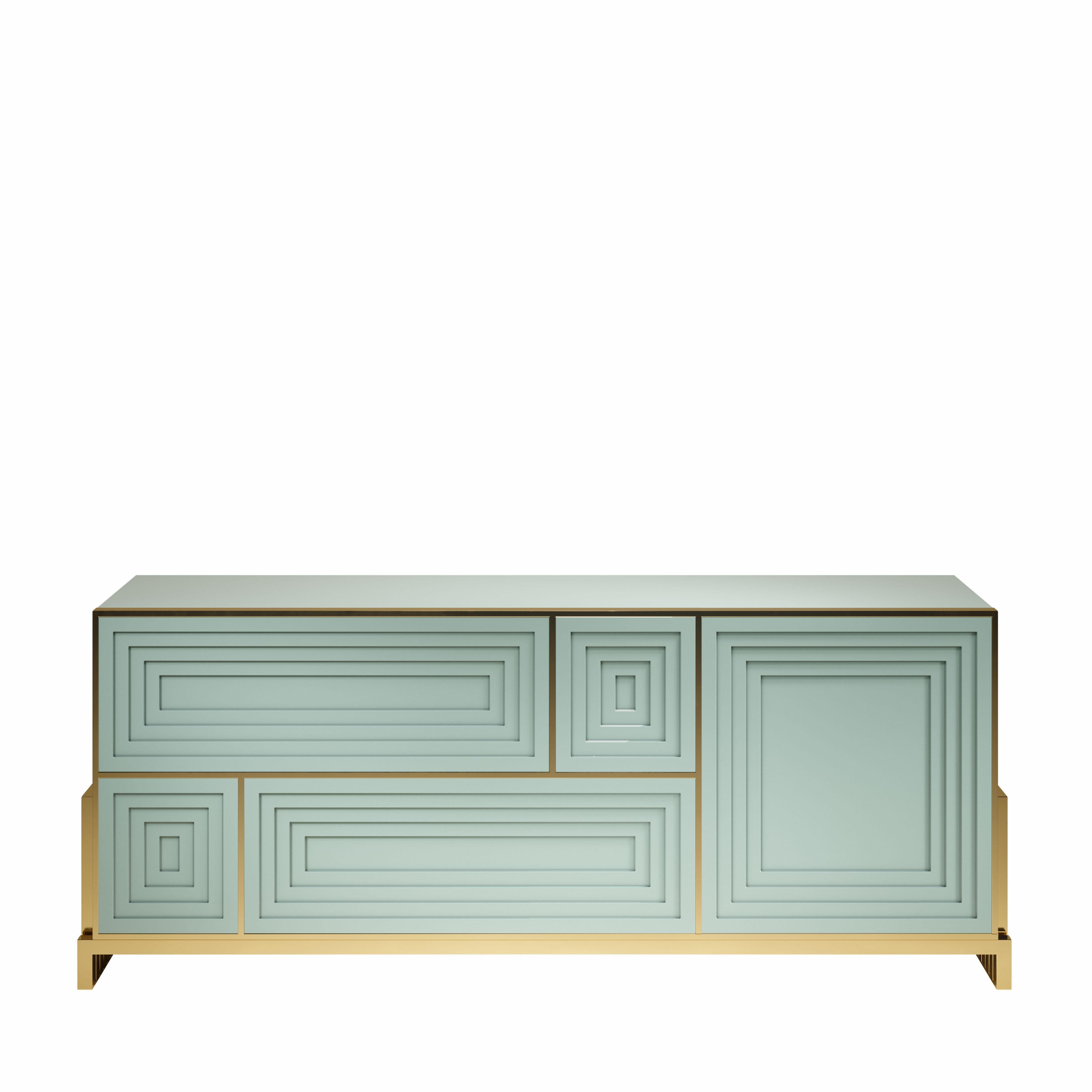 Contemporary 21st Century Venezia Sideboard Lacquered Wood Brass by Malabar For Sale