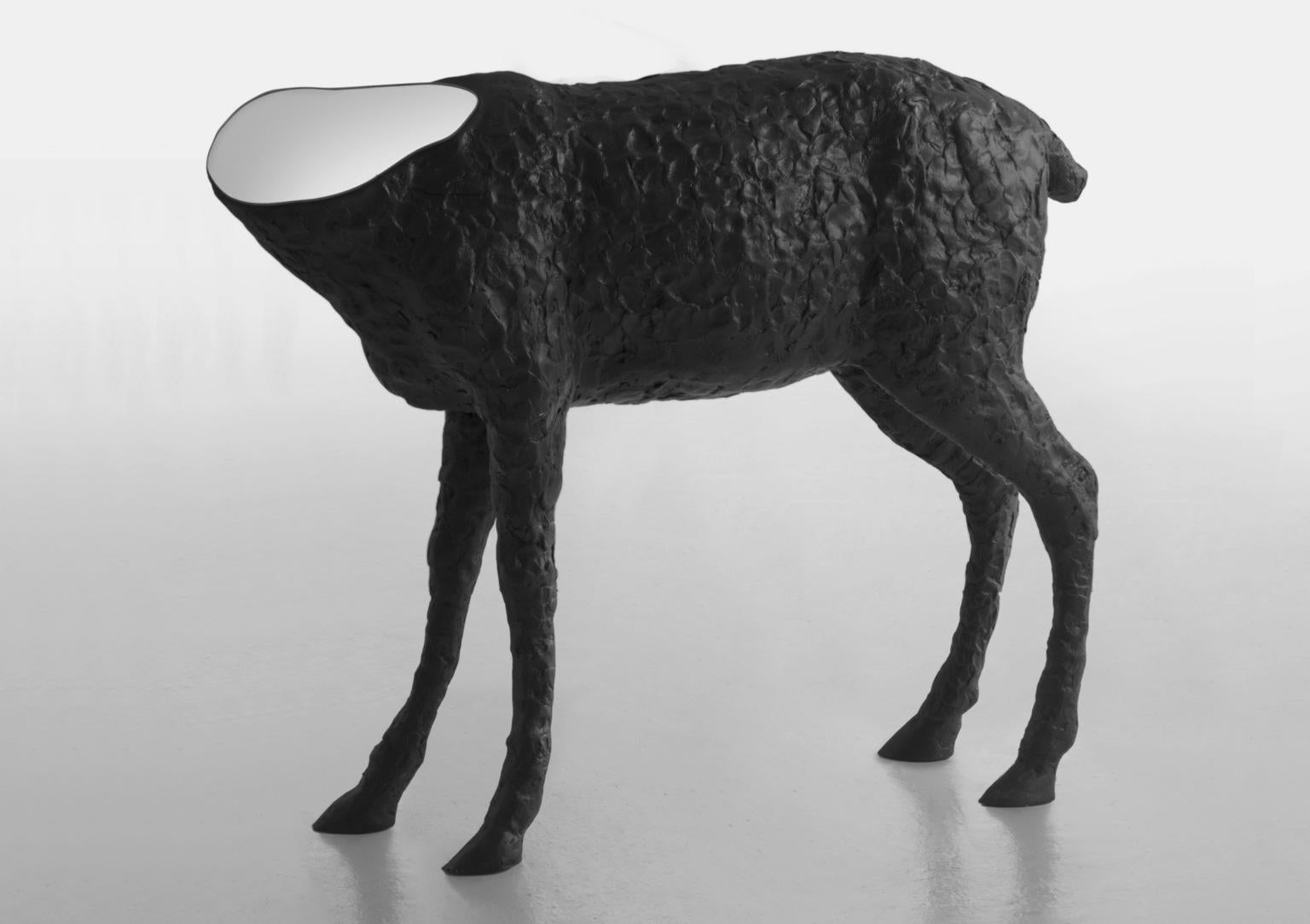 Varnished 21st Century Verter Turroni Imperfettolab Black Sculpture Fibreglass Mirror