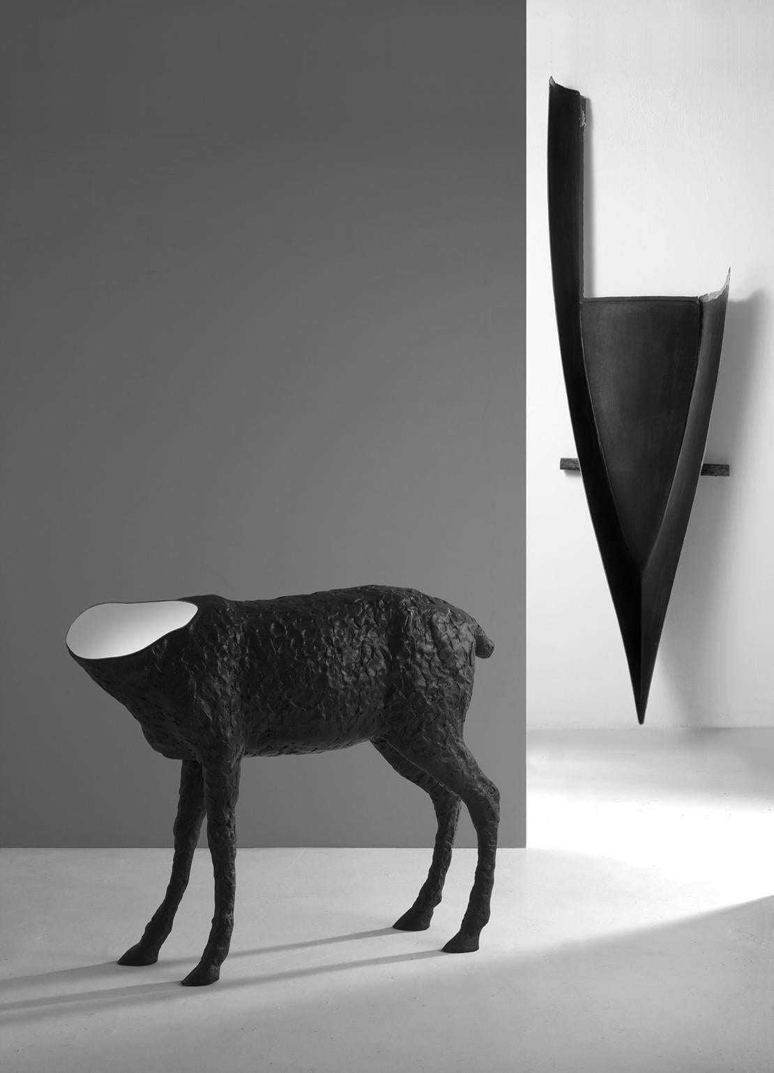 Fiberglass 21st Century Verter Turroni Imperfettolab Black Sculpture Fibreglass Mirror