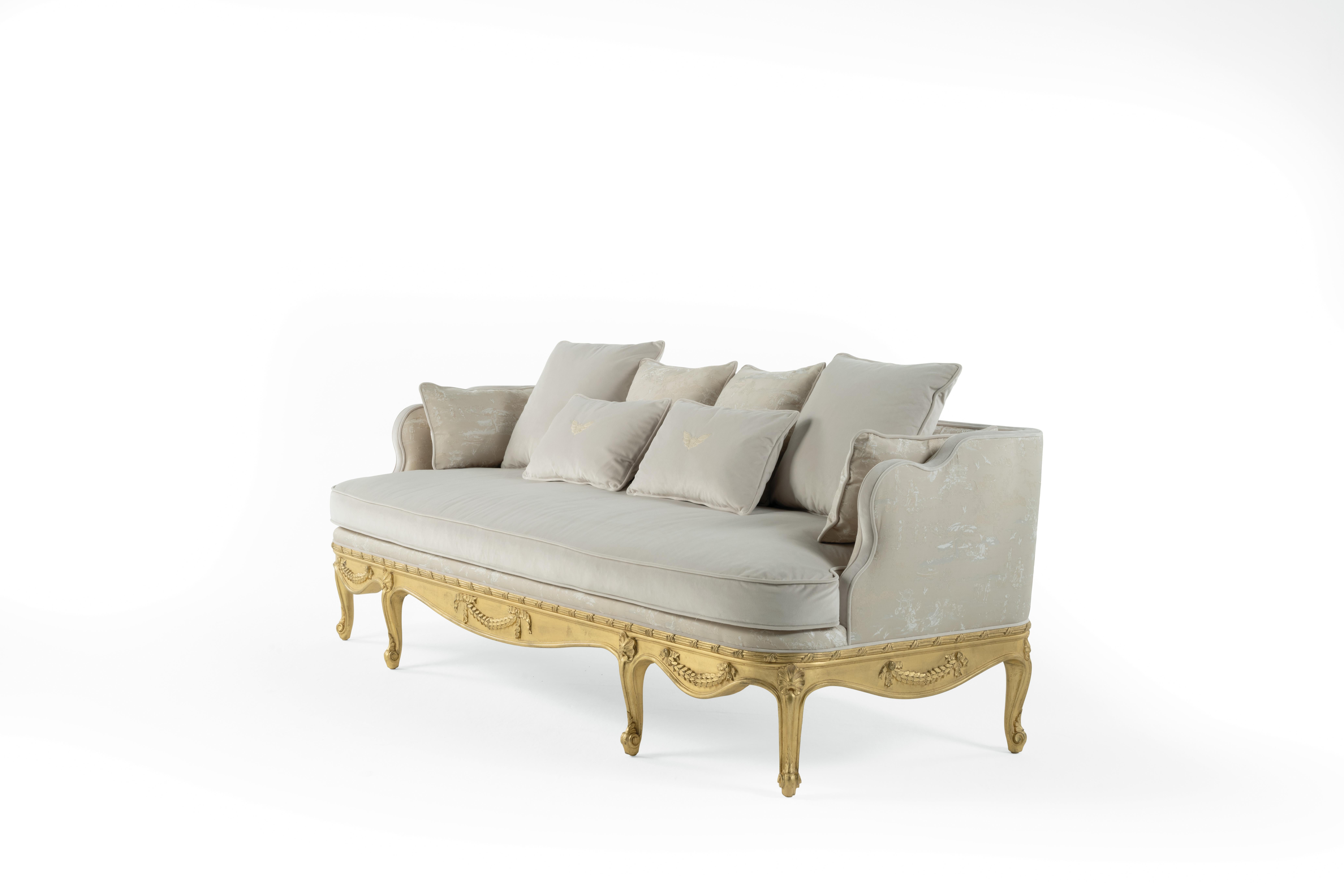 Italian 21st Century Verveine 2-Seater Sofa in Fabric with Gold Leaf finishing For Sale