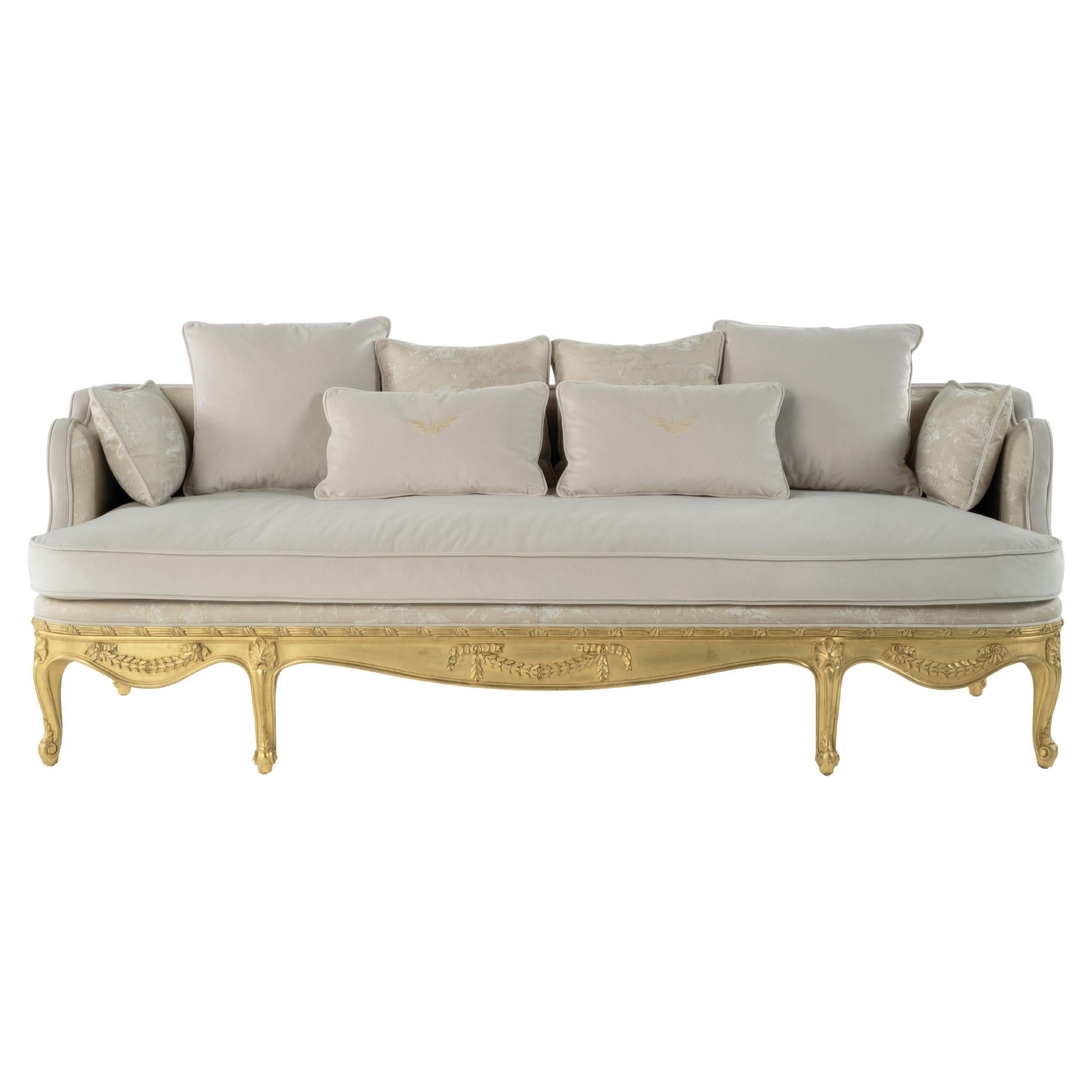 21st Century Verveine 2-Seater Sofa in Fabric with Gold Leaf finishing For Sale