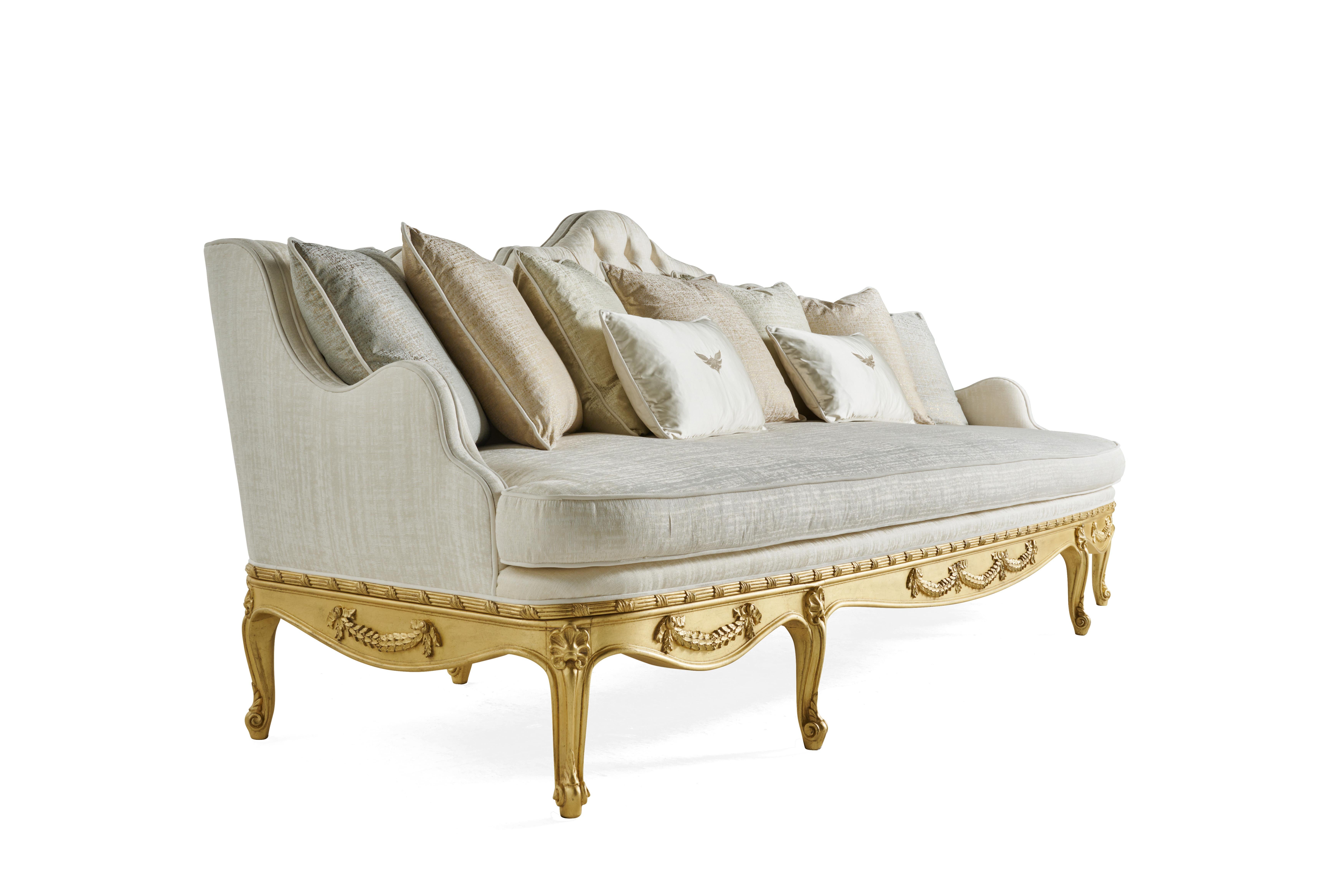Italian 21st Century Verveine 3-Seater Sofa in Fabric with Gold Leaf finishing For Sale
