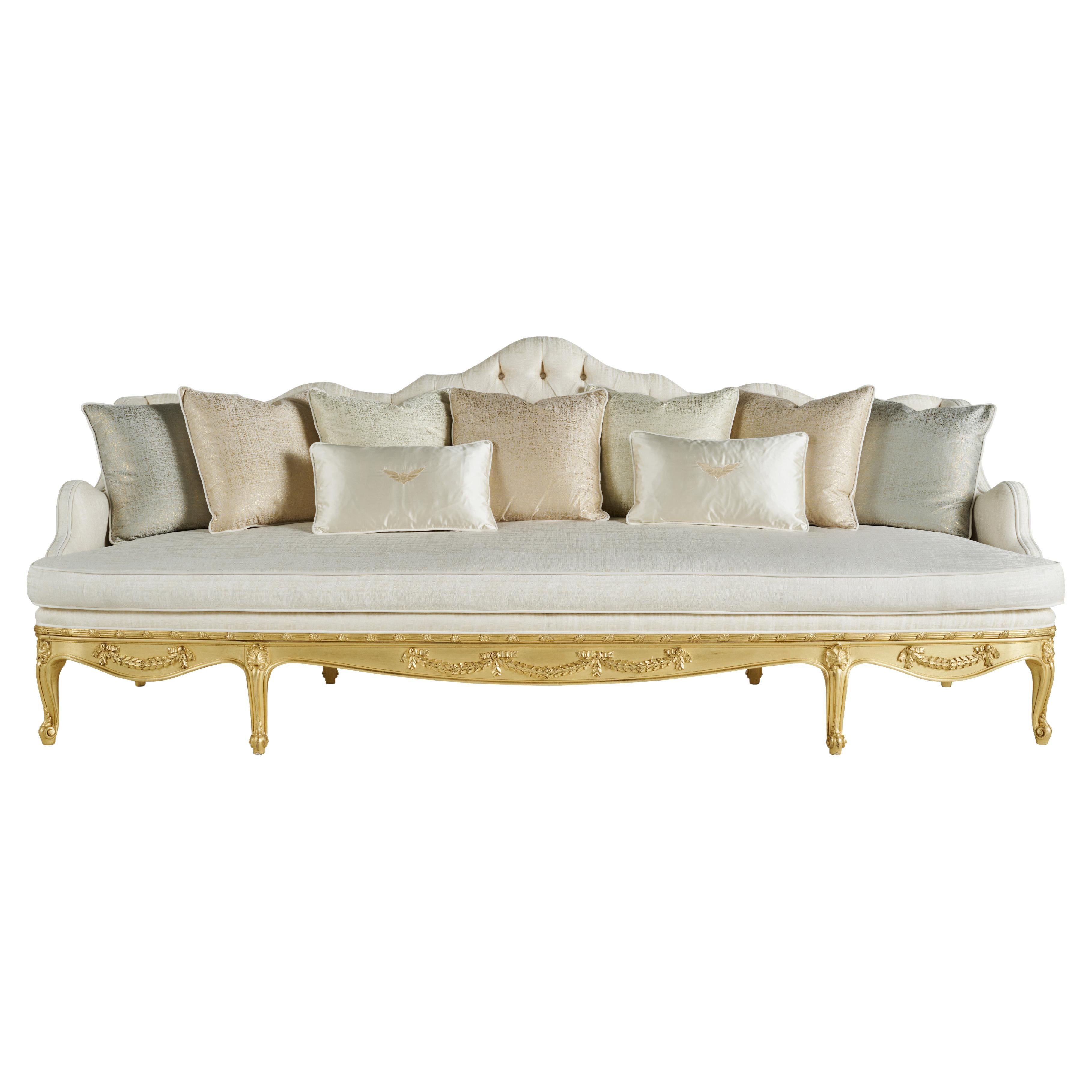 21st Century Verveine 3-Seater Sofa in Fabric with Gold Leaf finishing