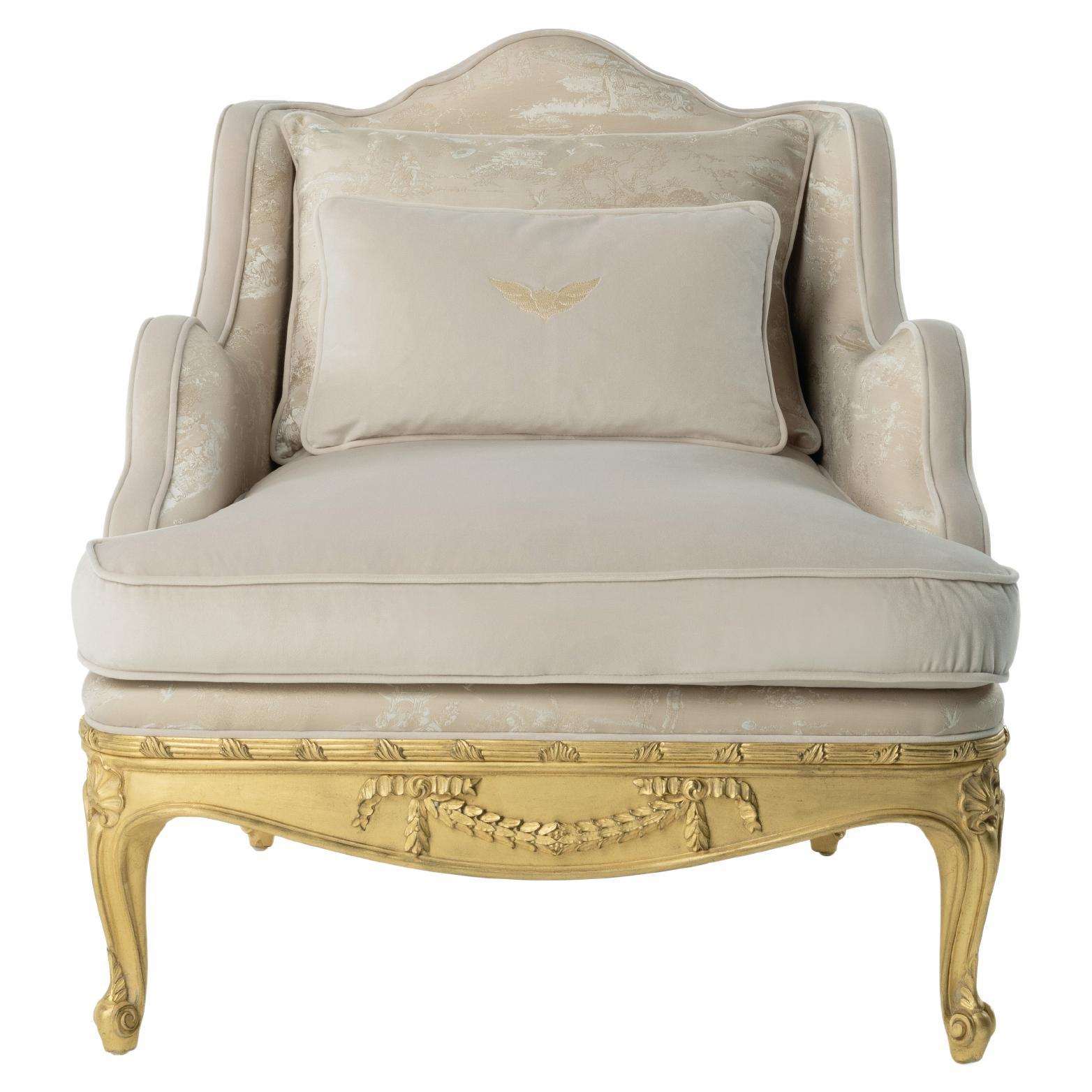 21st Century Verveine Armchair in Fabric with Gold Leaf Finishing For Sale