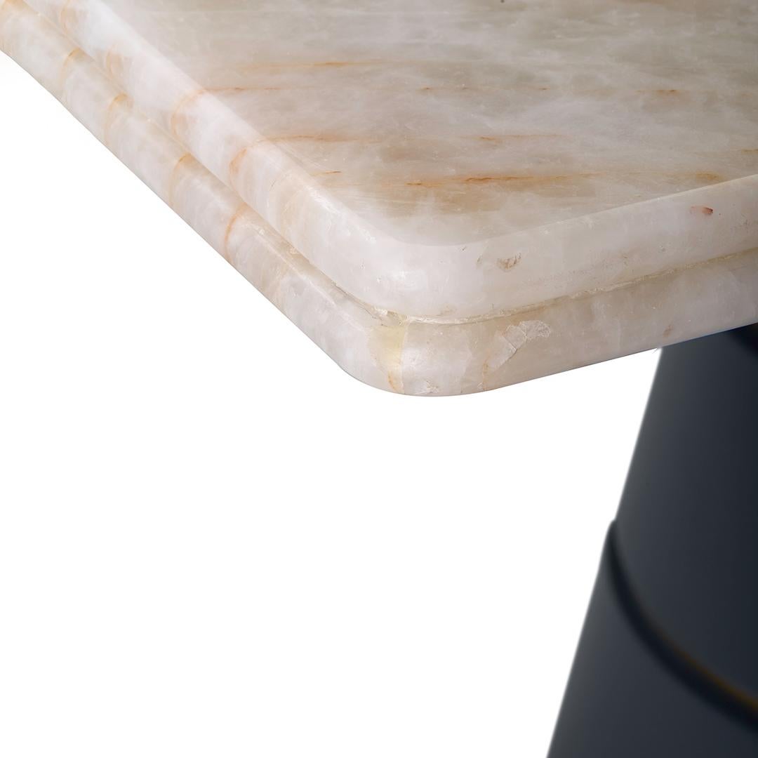 italien Table Vesubio du 21e siècle, plateau en quartz rétroéclairé, laiton, bois, fabriqué en Italie en vente