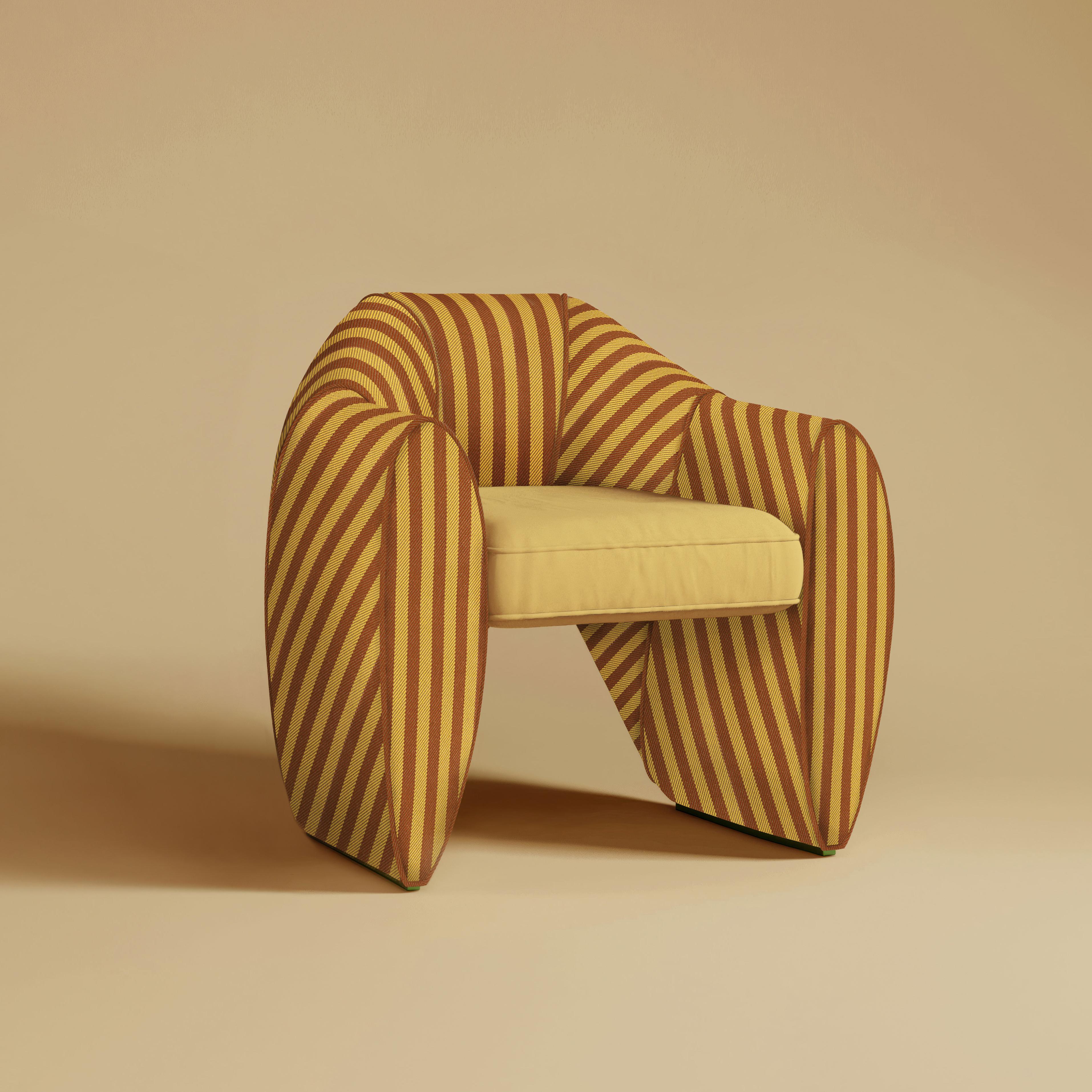 Portuguese 21st Century Viginti XX Dining Chair Cotton Velvet Wood Brass For Sale