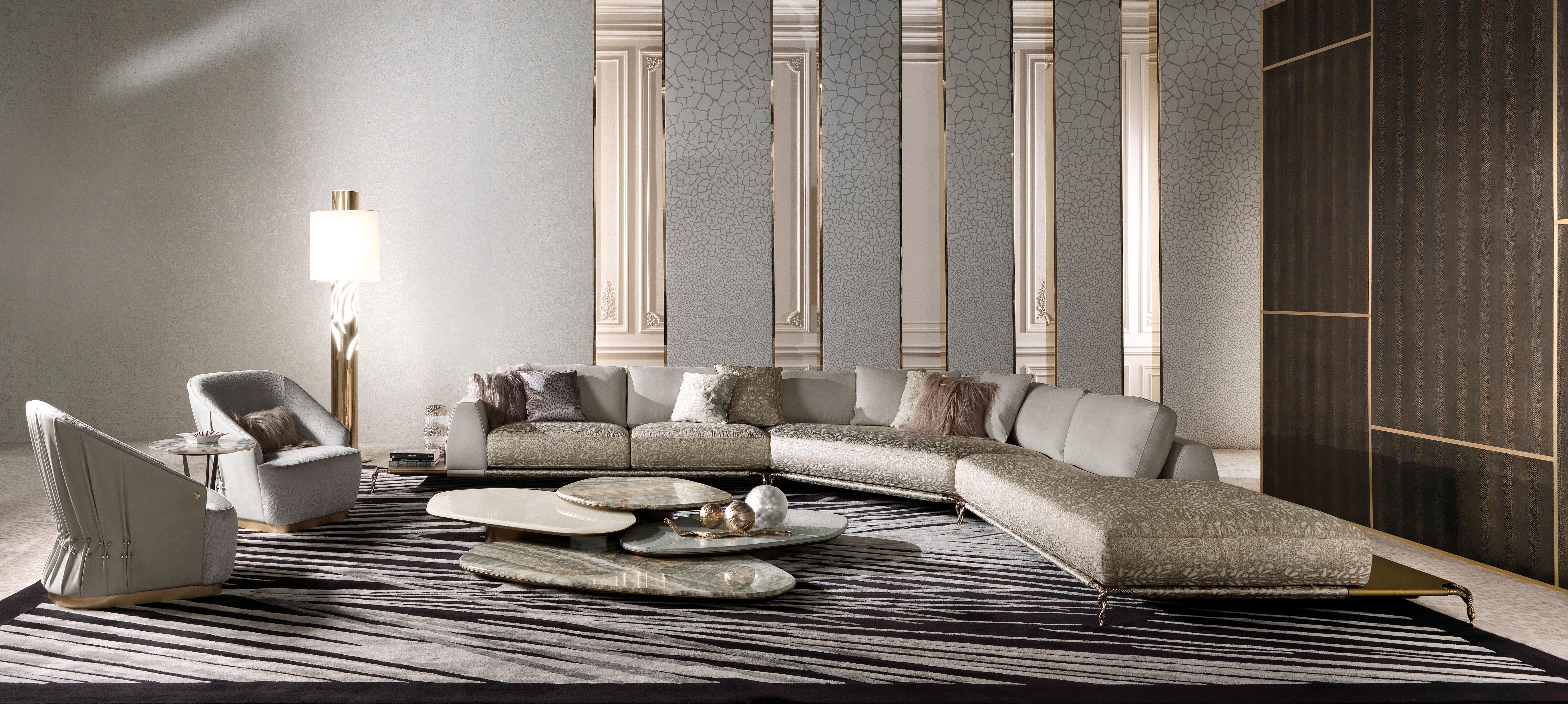 Italian 21st Century Viktoria Modular Sofa in Fabric by Roberto Cavalli Home Interiors For Sale