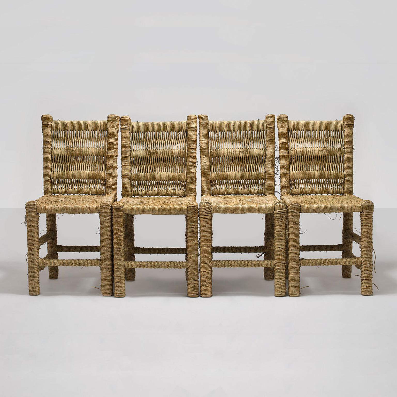 Italian 21st Century Vincent IV Set of 4 Chairs by Atelier Biagetti Caned Natural Wood