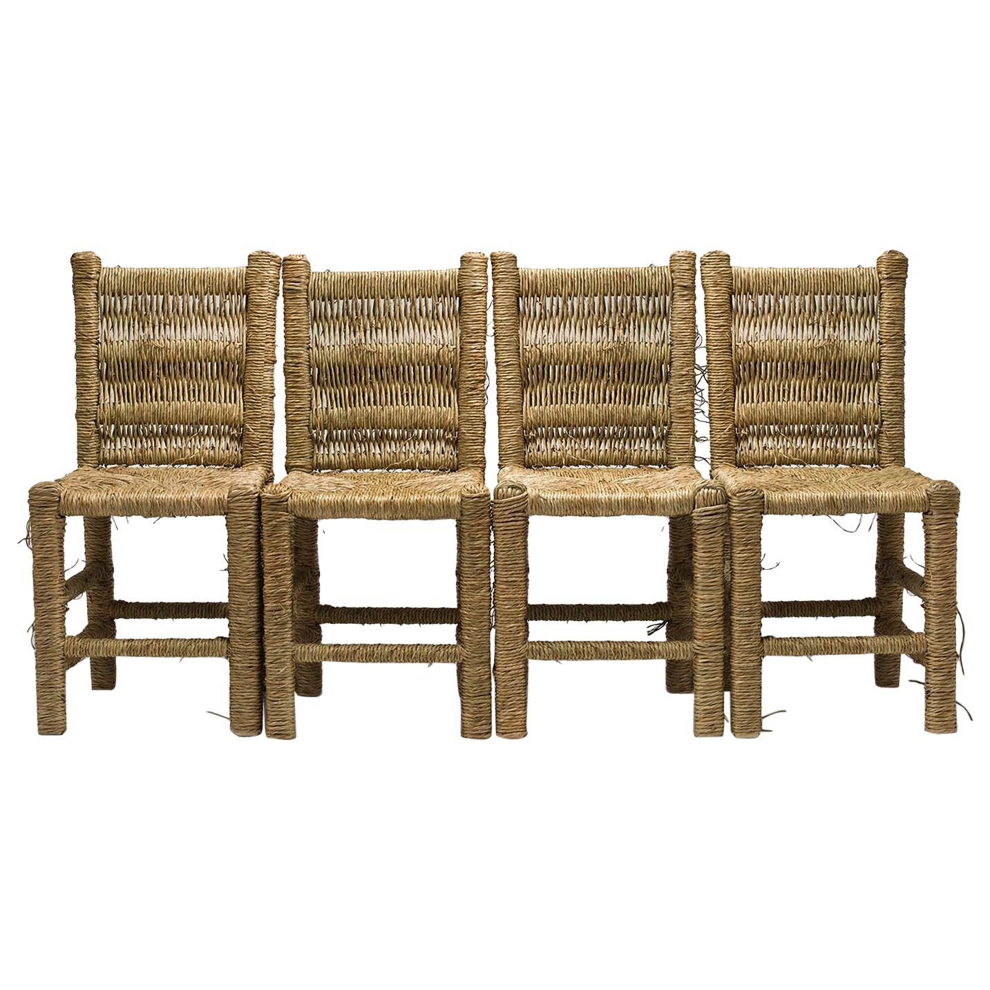 21st Century Vincent IV Set of 4 Chairs by Atelier Biagetti Caned Natural Wood