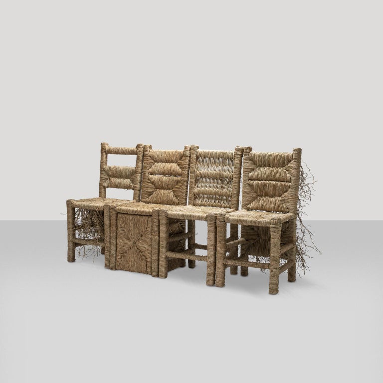 21st Century Vincent Set of 4 Chairs by Atelier Biagetti Caned Natural Wood For Sale 4