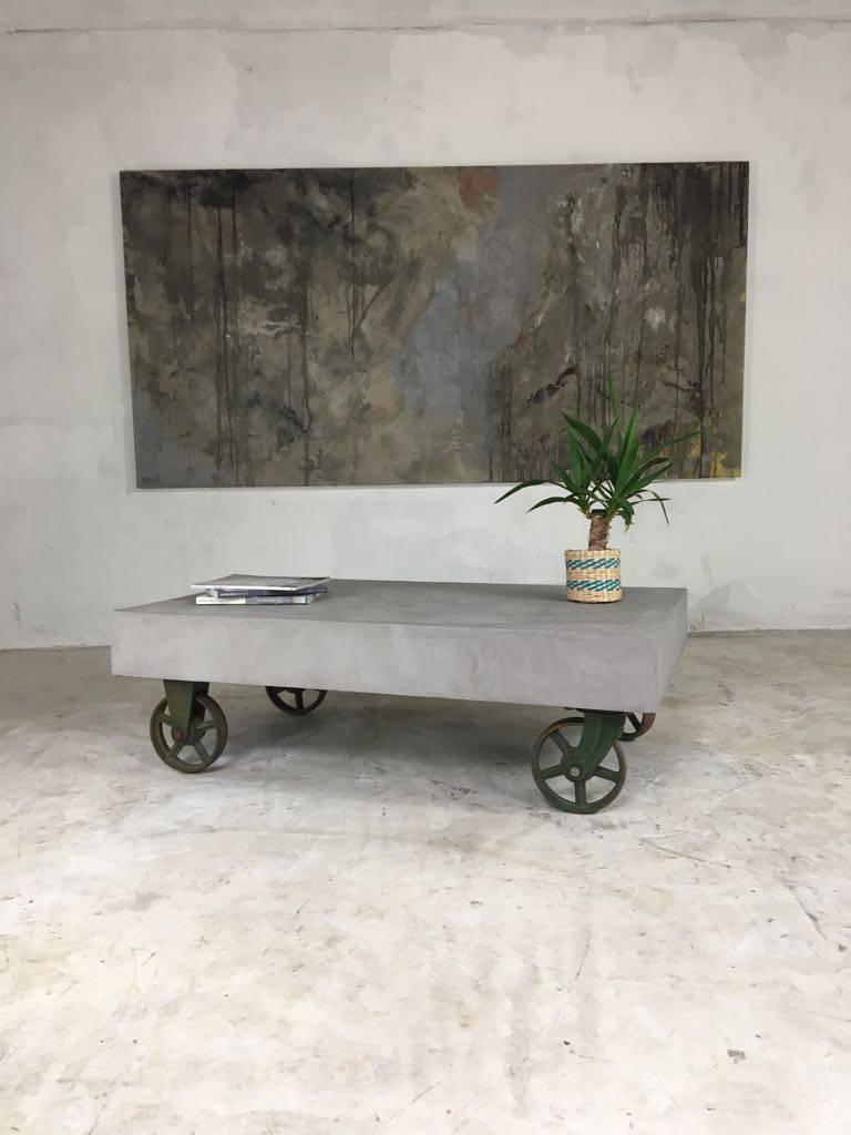 Table basse industrielle vintage du 21e siècle à roulettes Style béton Loft Warehous 3